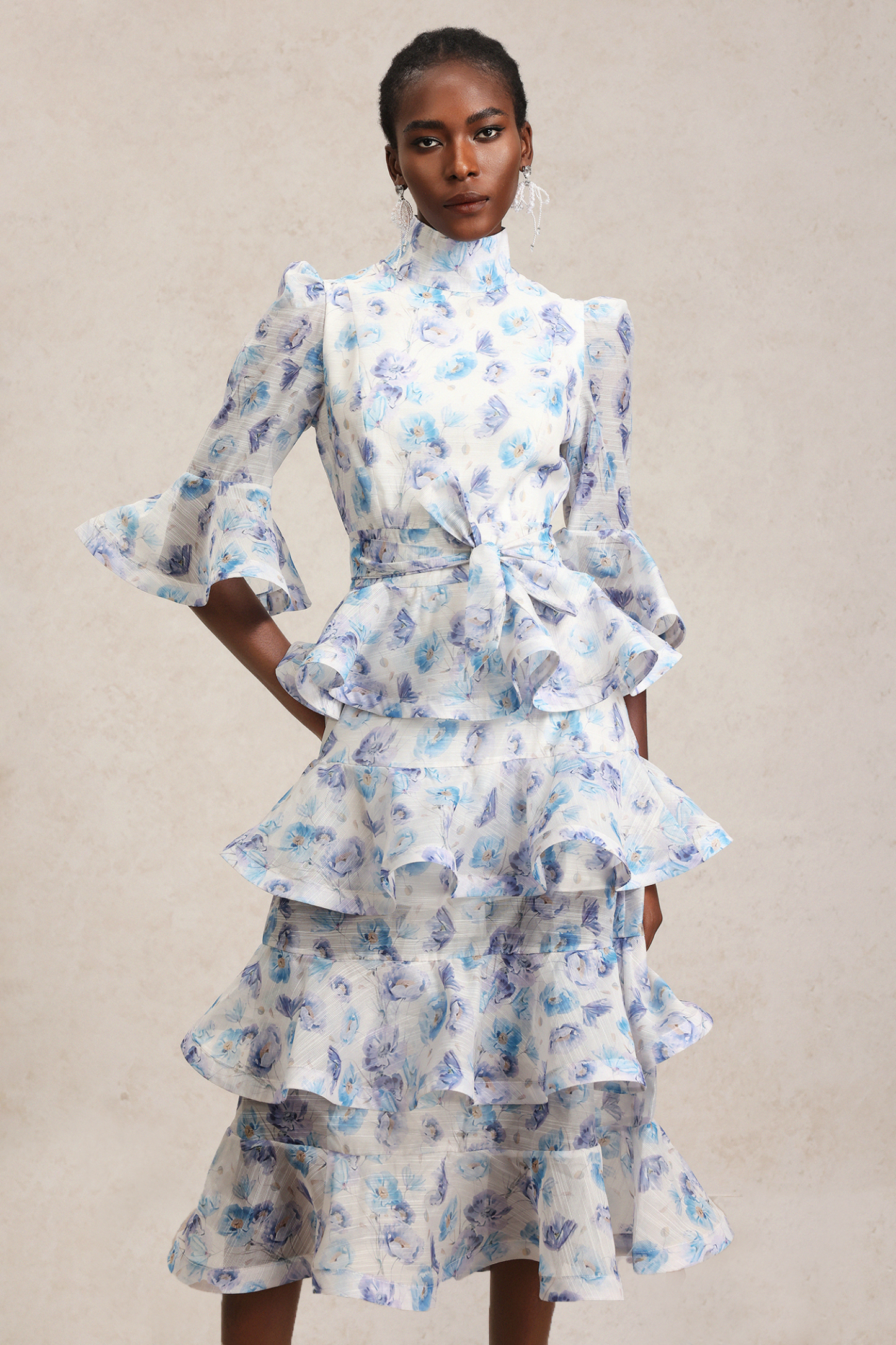 Lilani Floral Printed Layered Midi Dress