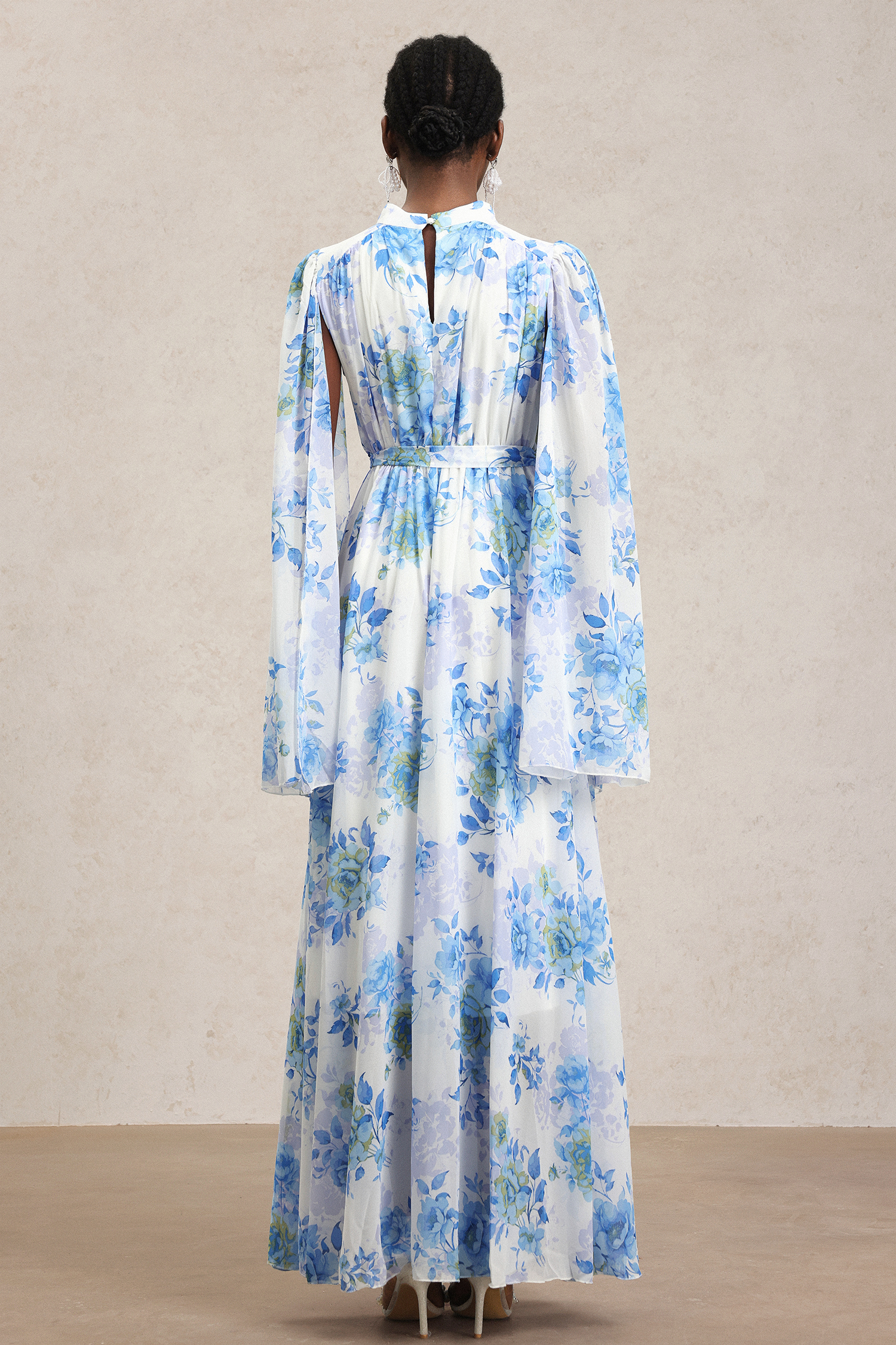 Xynia Slit Long Sleeve Floral Printed Maxi Dress