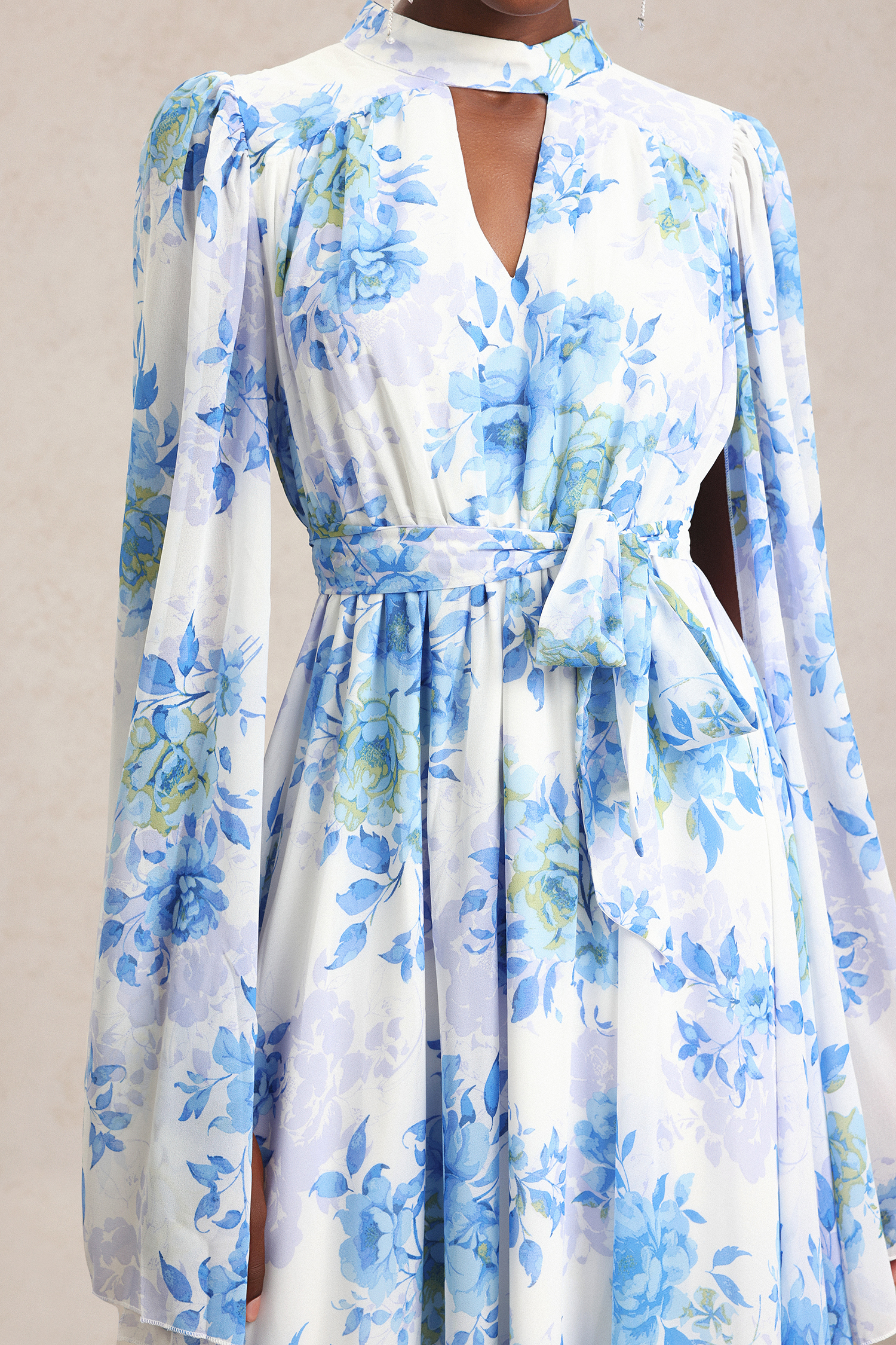 Xynia Slit Long Sleeve Floral Printed Maxi Dress