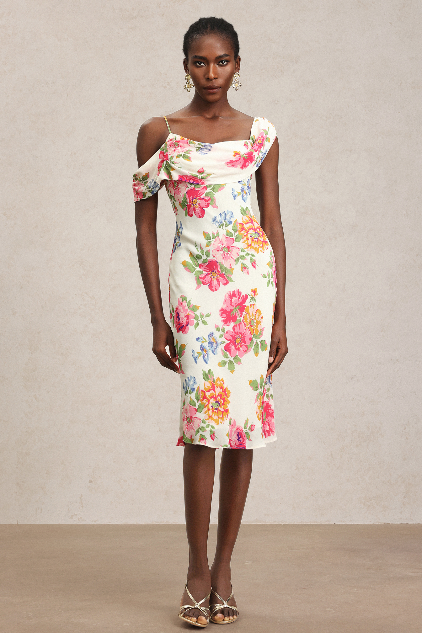 Xaler Halter Floral Printed Midi Dress