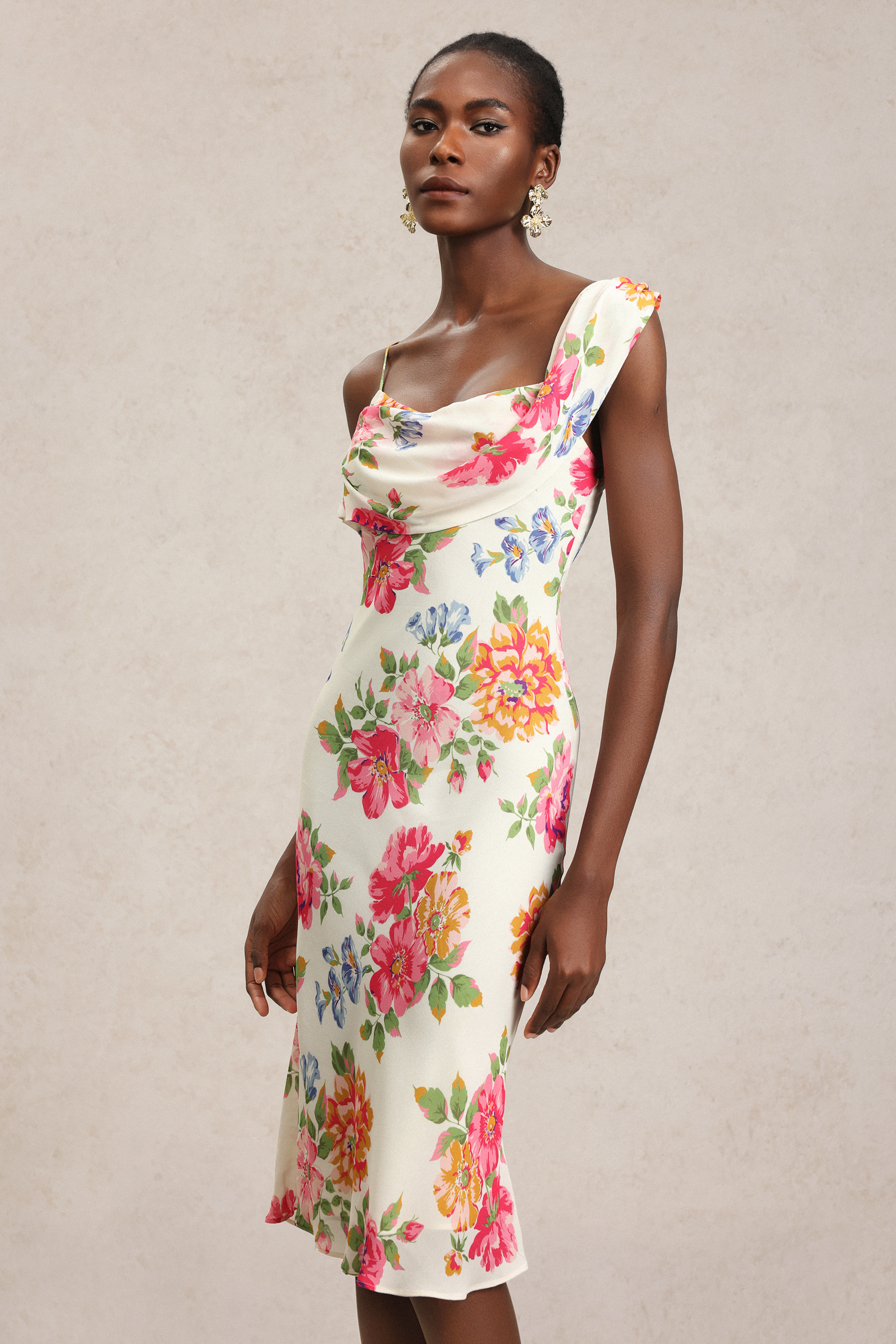 Xaler Halter Floral Printed Midi Dress
