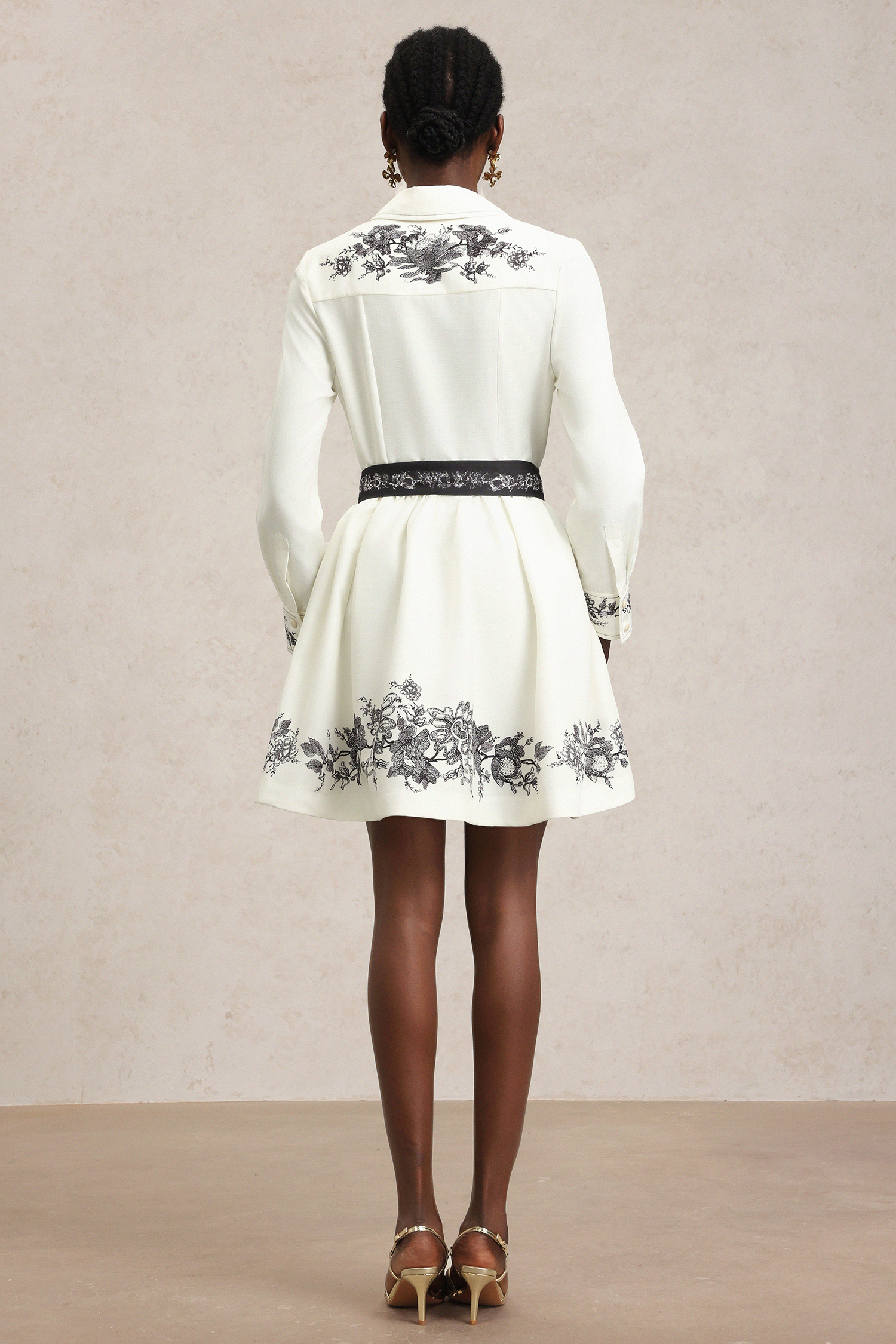 Sarah Long Sleeve Floral Printed Bowknot Shirt Mini Dress