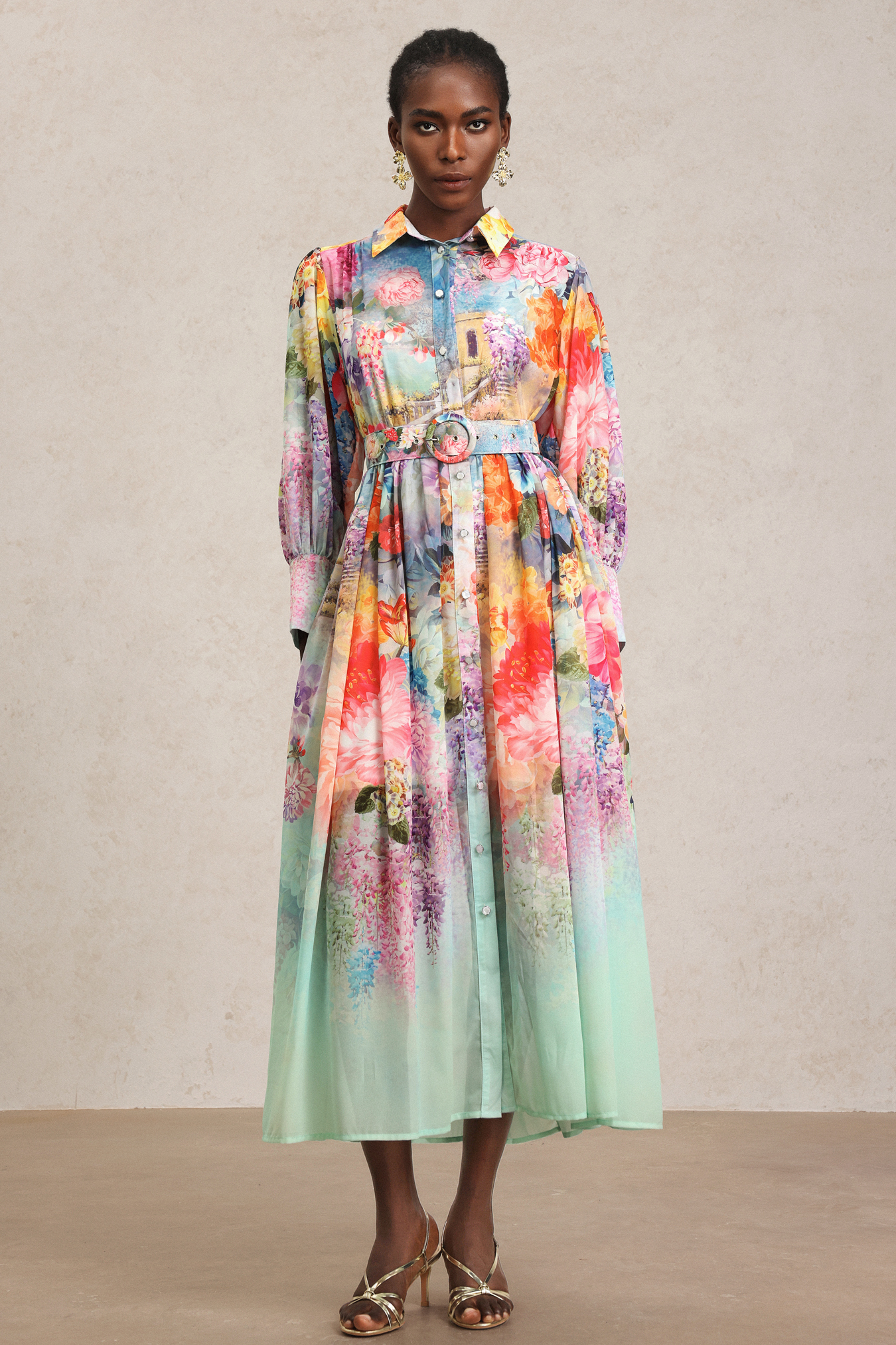 Erin Lapel Floral Printed Maxi Dress