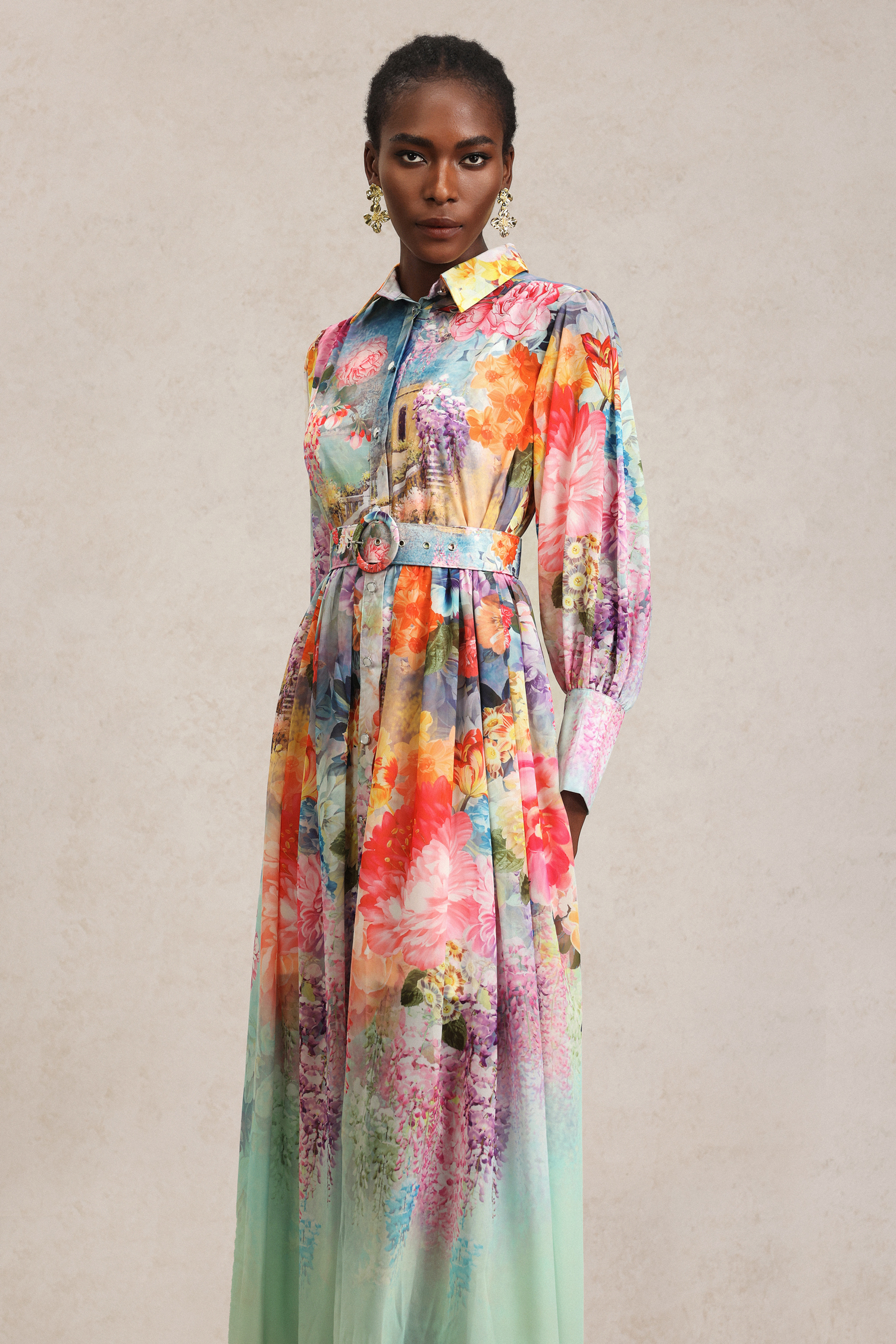 Erin Lapel Floral Printed Maxi Dress