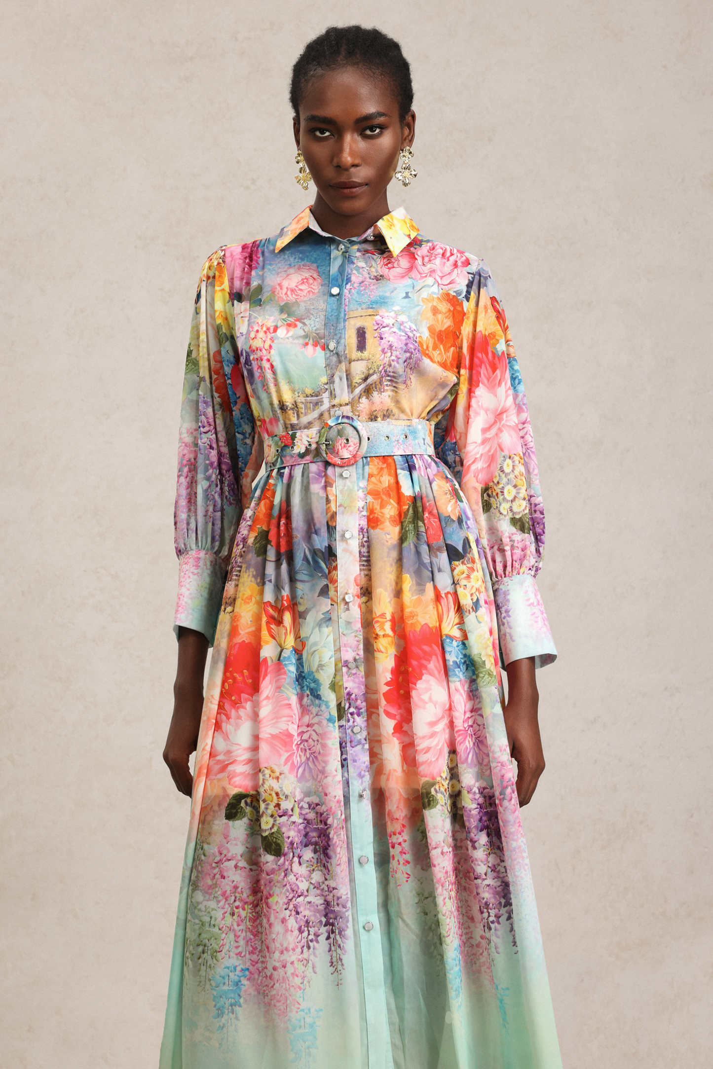 Erin Lapel Floral Printed Maxi Dress