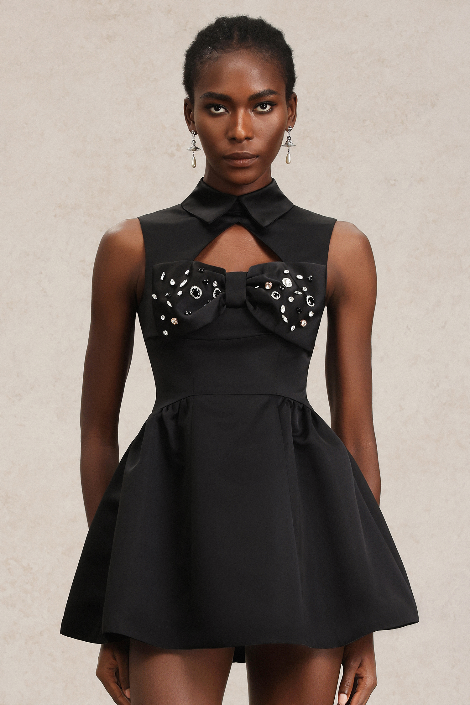 Pasha Sleeveless Diamond Bowknot Hollow Out Mini Dress