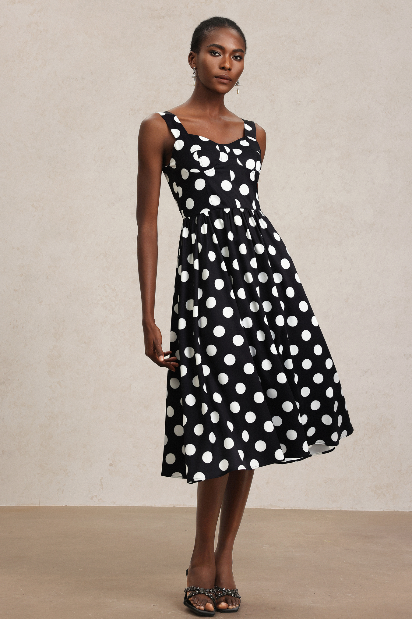 Noah Dot Printed Halter Midi Dress