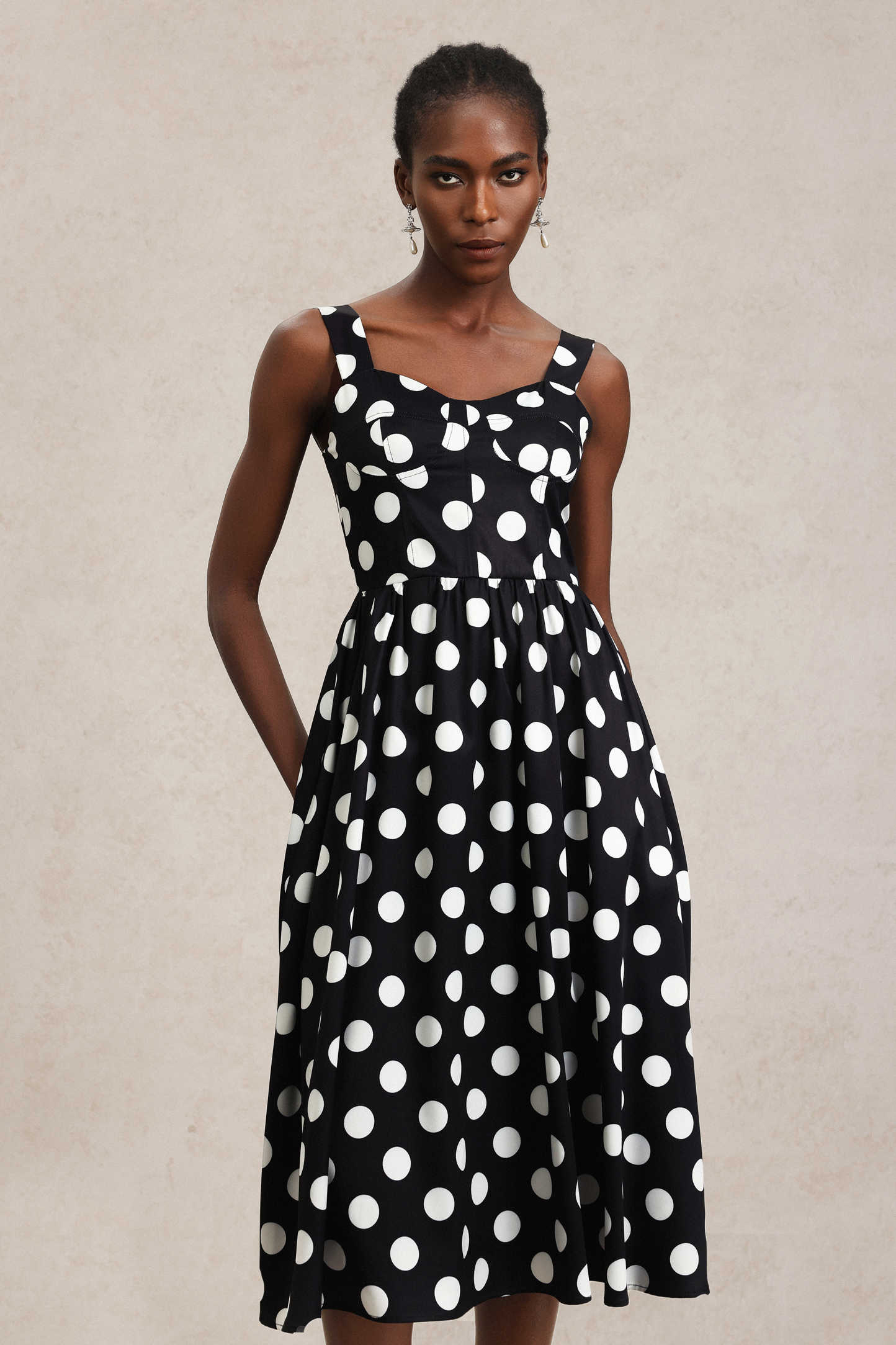 Noah Dot Printed Halter Midi Dress