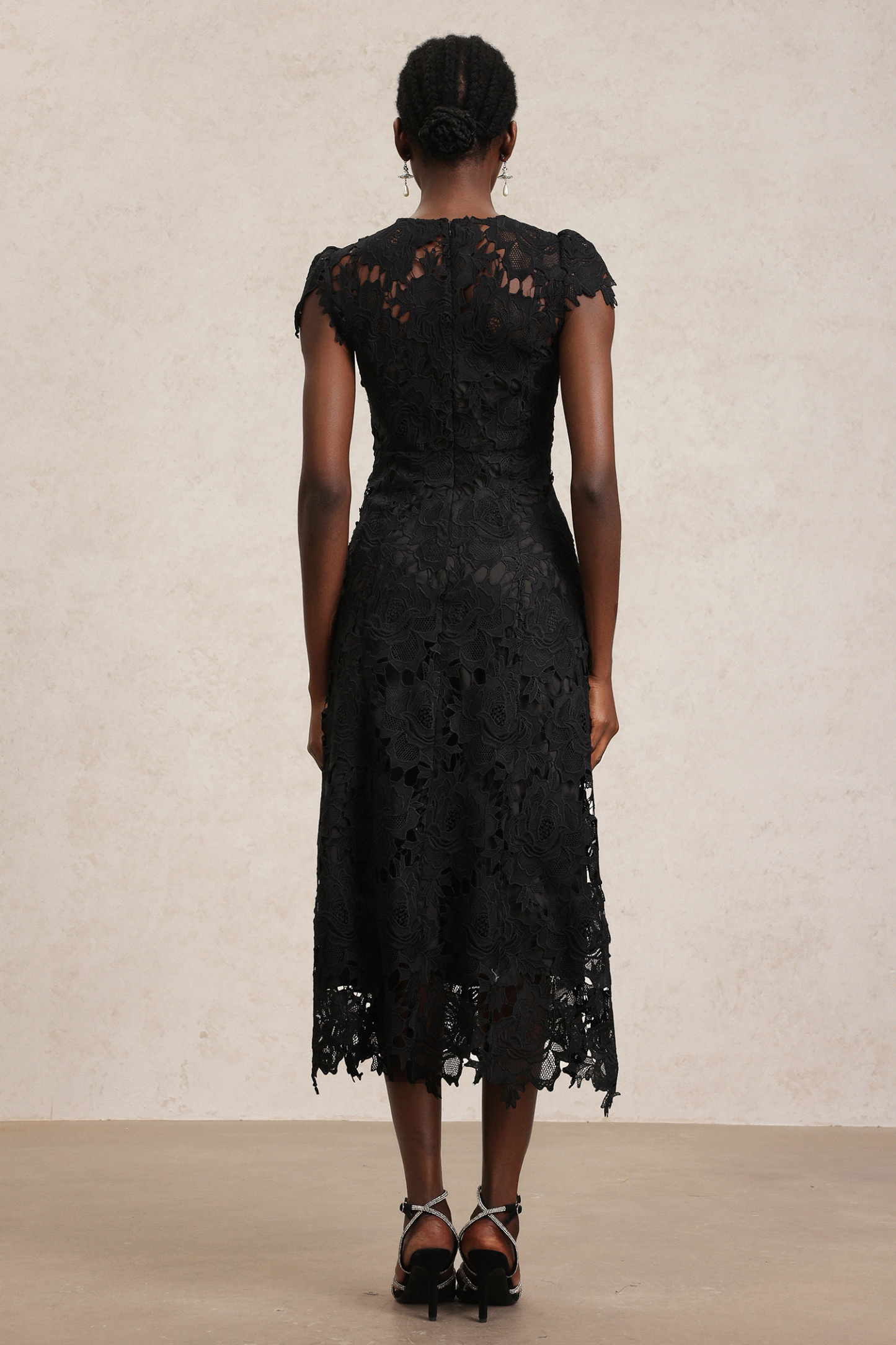 Resber Flowers Sleeveless Lace Midi Dress