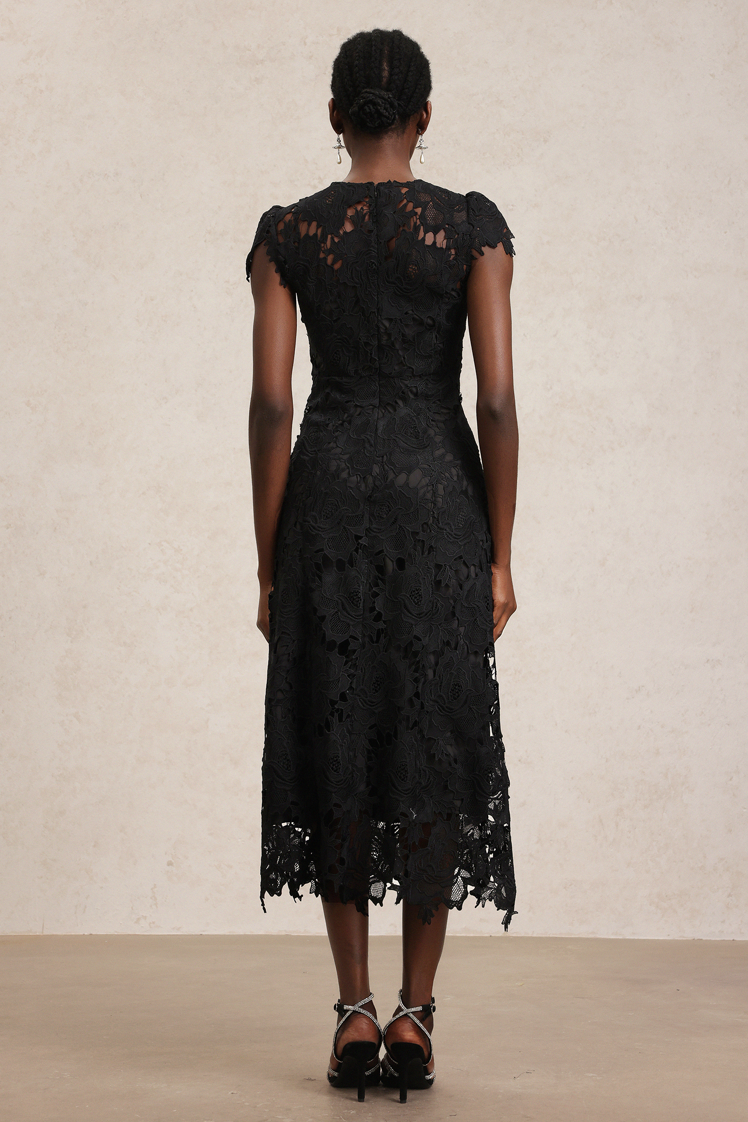 Resber Flowers Sleeveless Lace Midi Dress