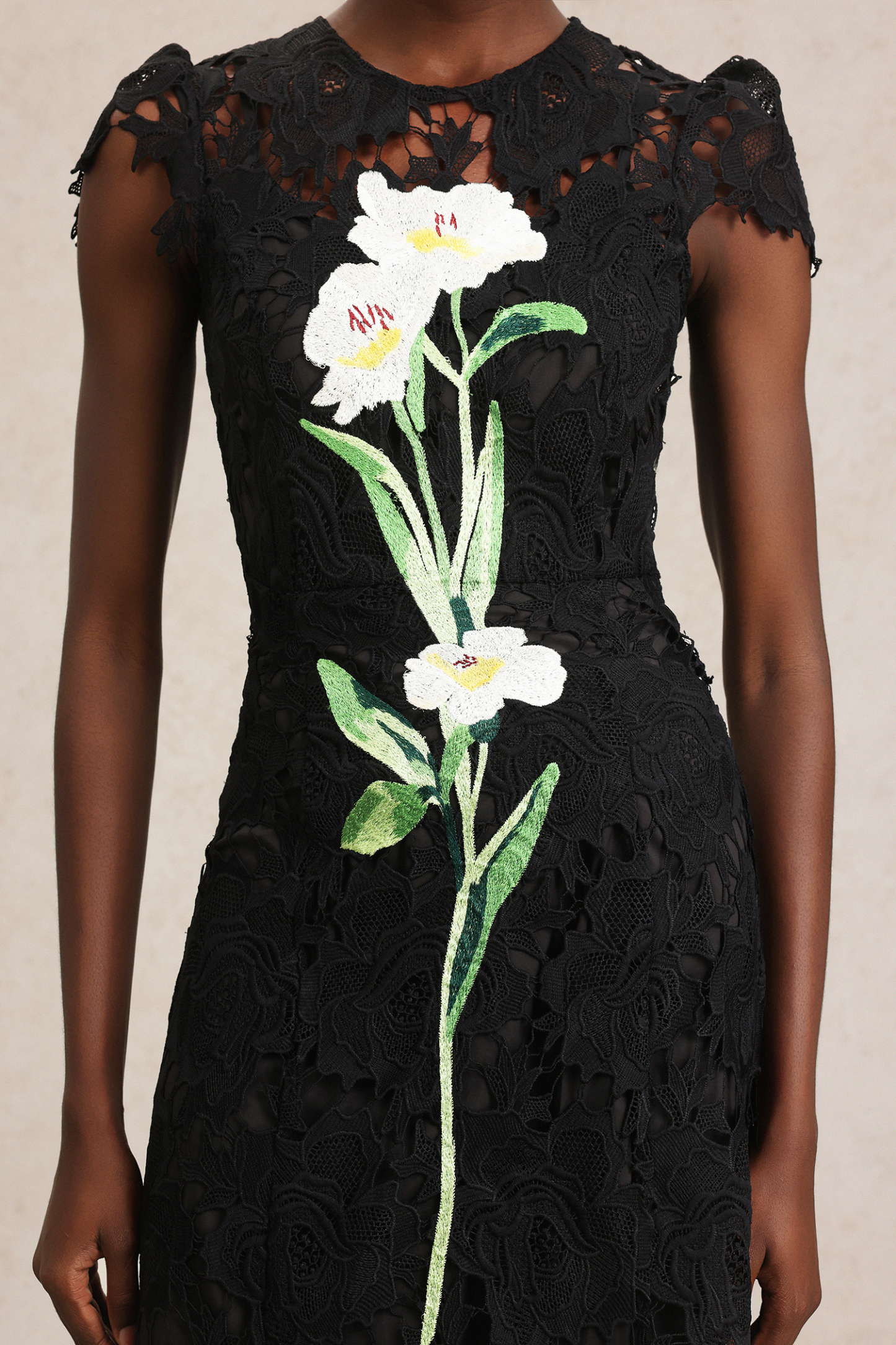 Resber Flowers Sleeveless Lace Midi Dress