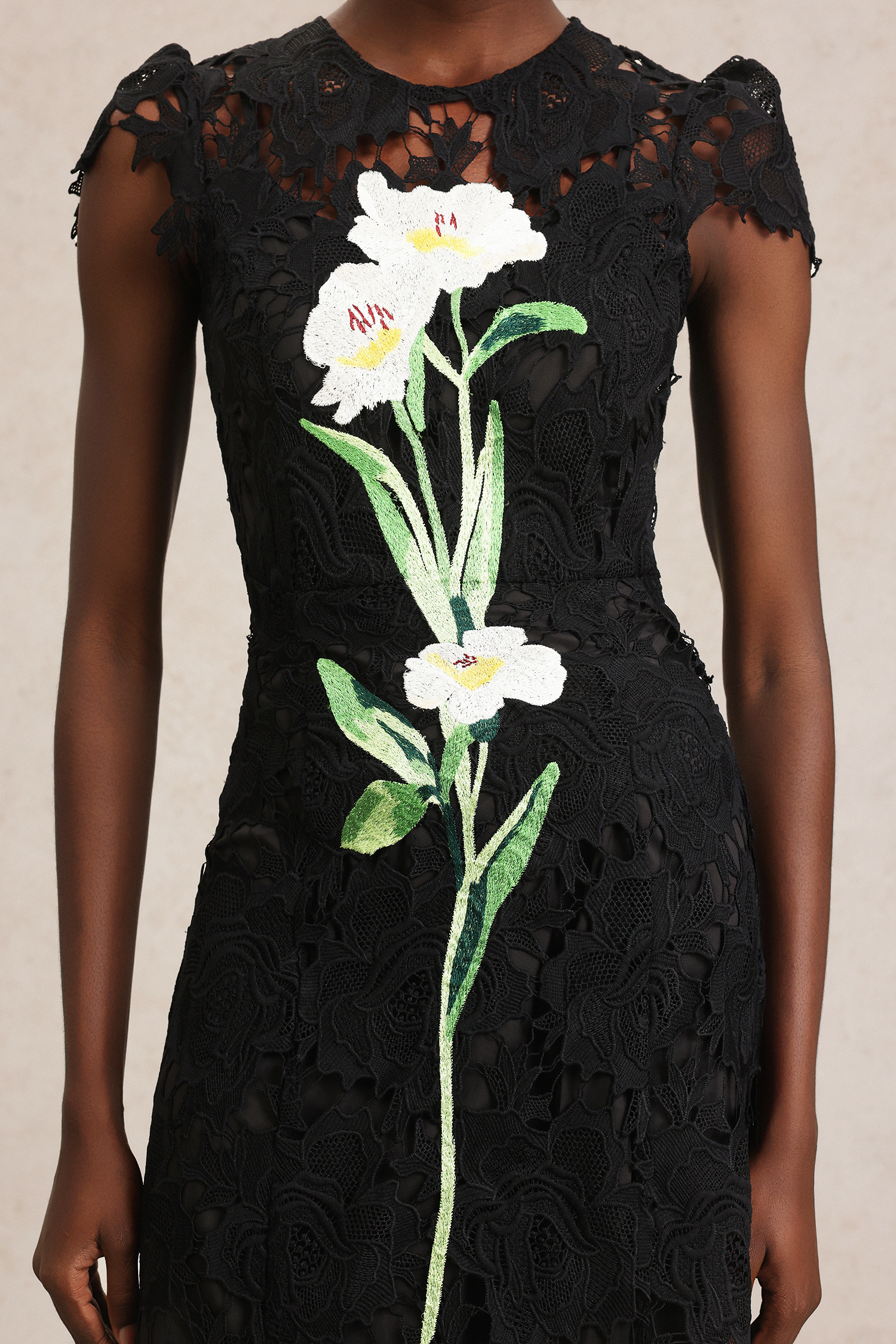 Resber Flowers Sleeveless Lace Midi Dress