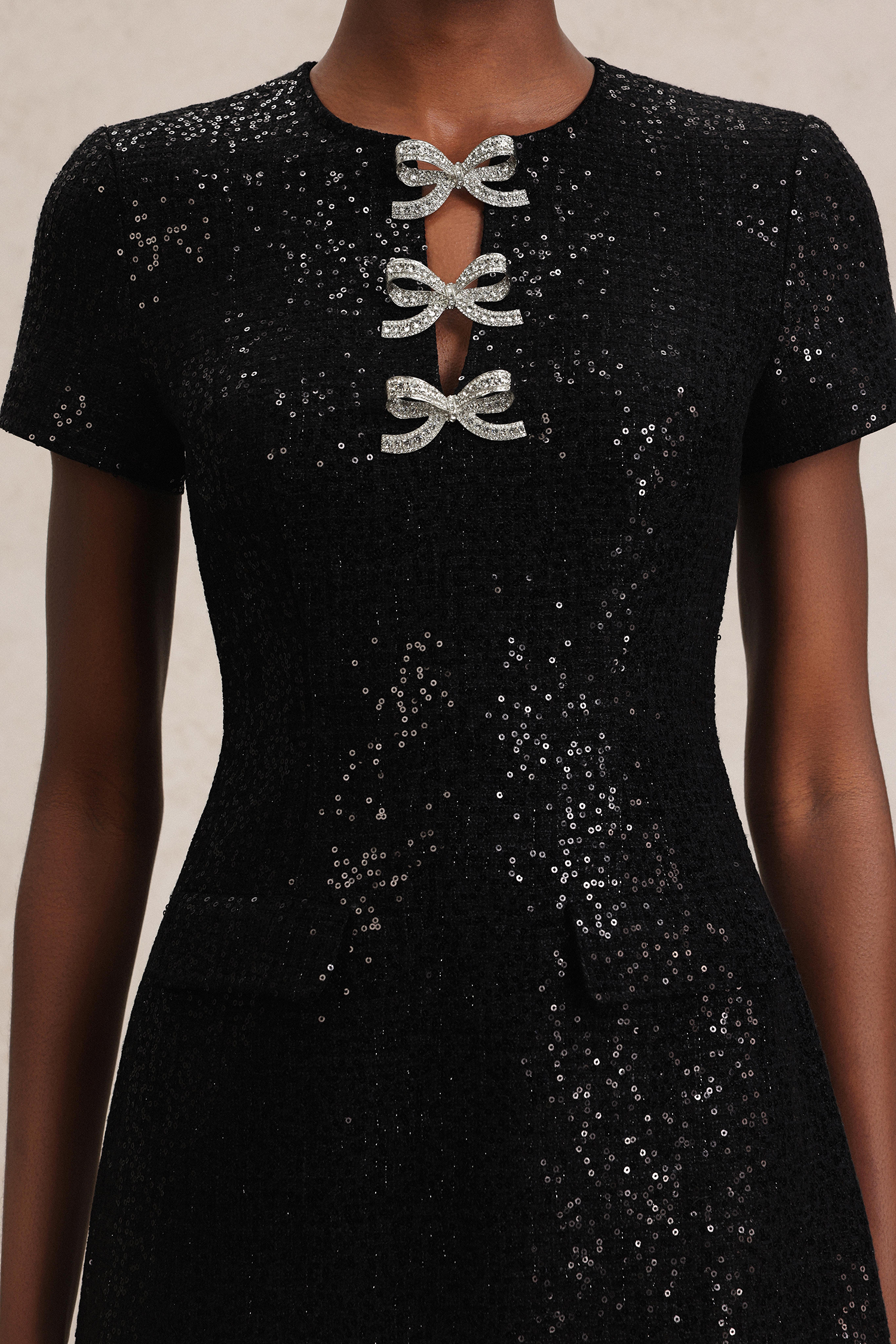 Erele Short Sleeves Bowknot Sequin Mini Dress