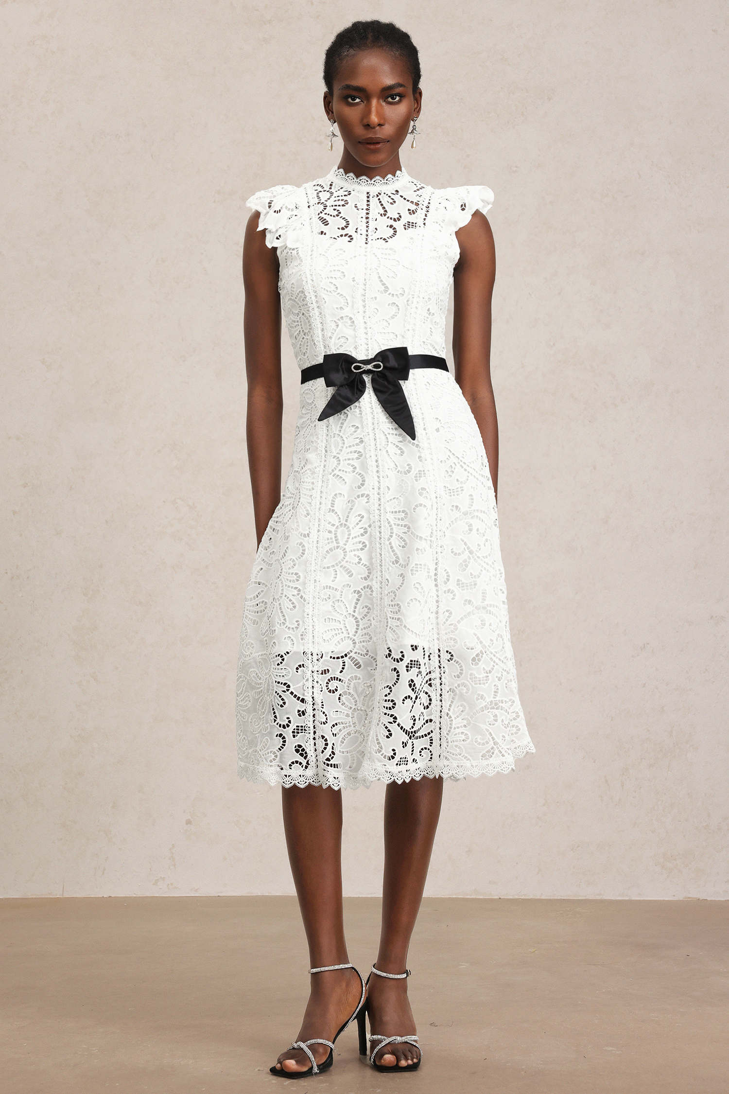 Darja Sleeveless Bowknot Lace Midi Dress