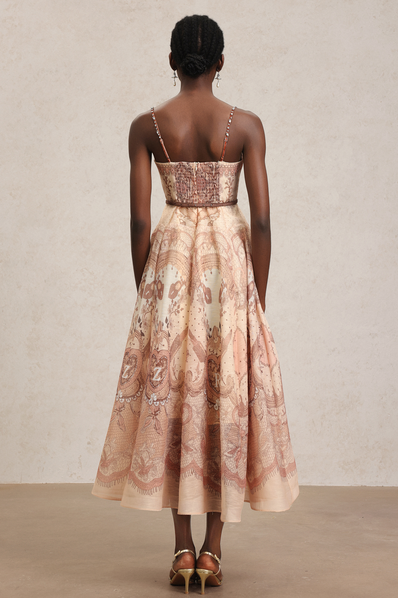 Serafe Halter Floral Printed Bowknot Midi Dress
