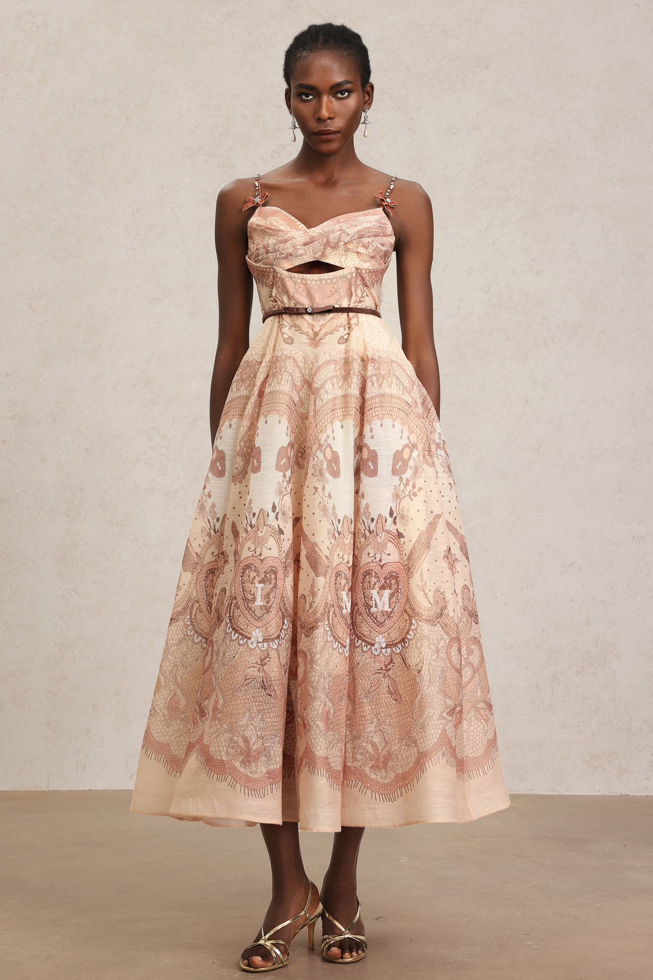 Serafe Halter Floral Printed Bowknot Midi Dress