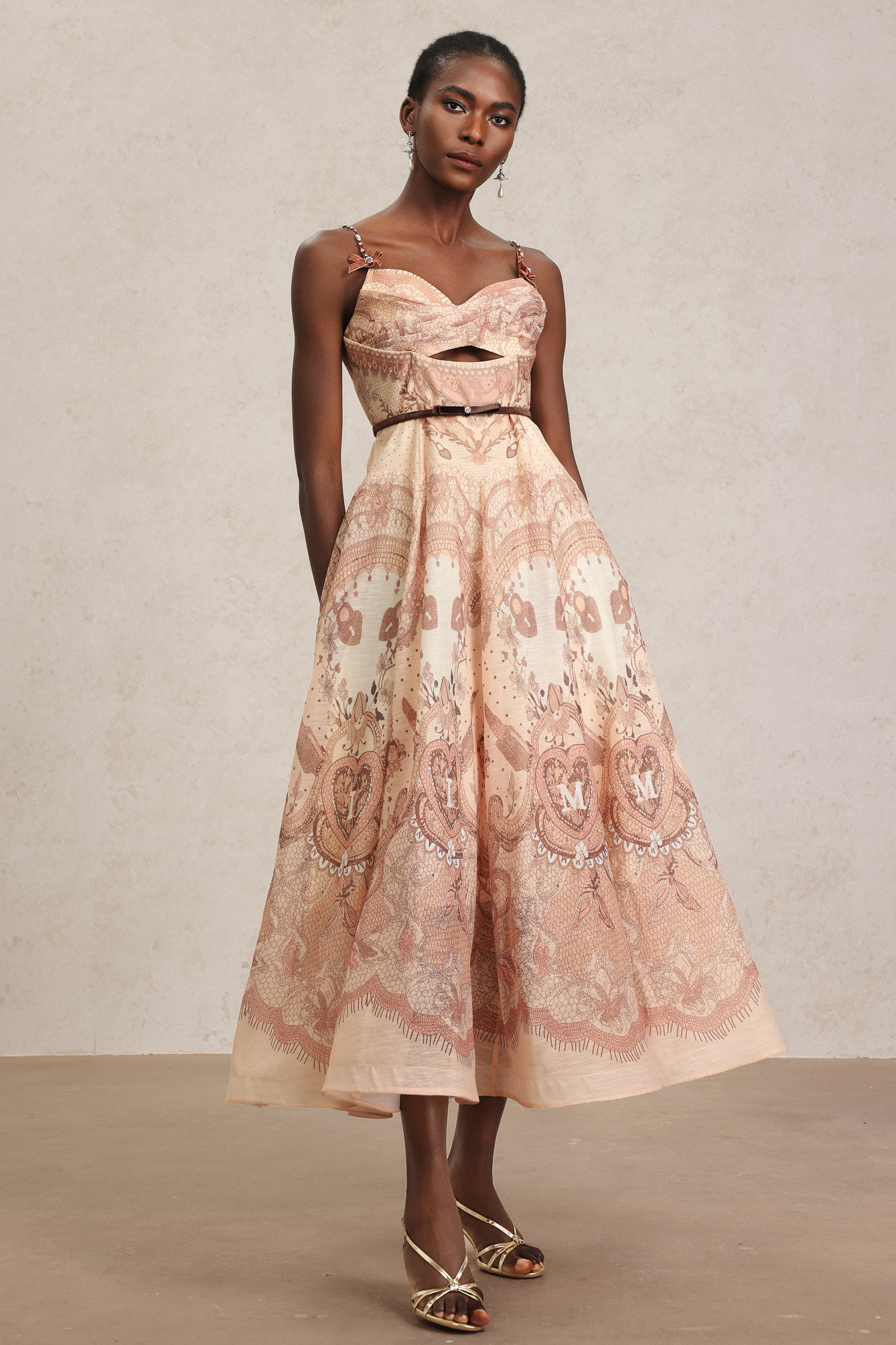 Serafe Halter Floral Printed Bowknot Midi Dress