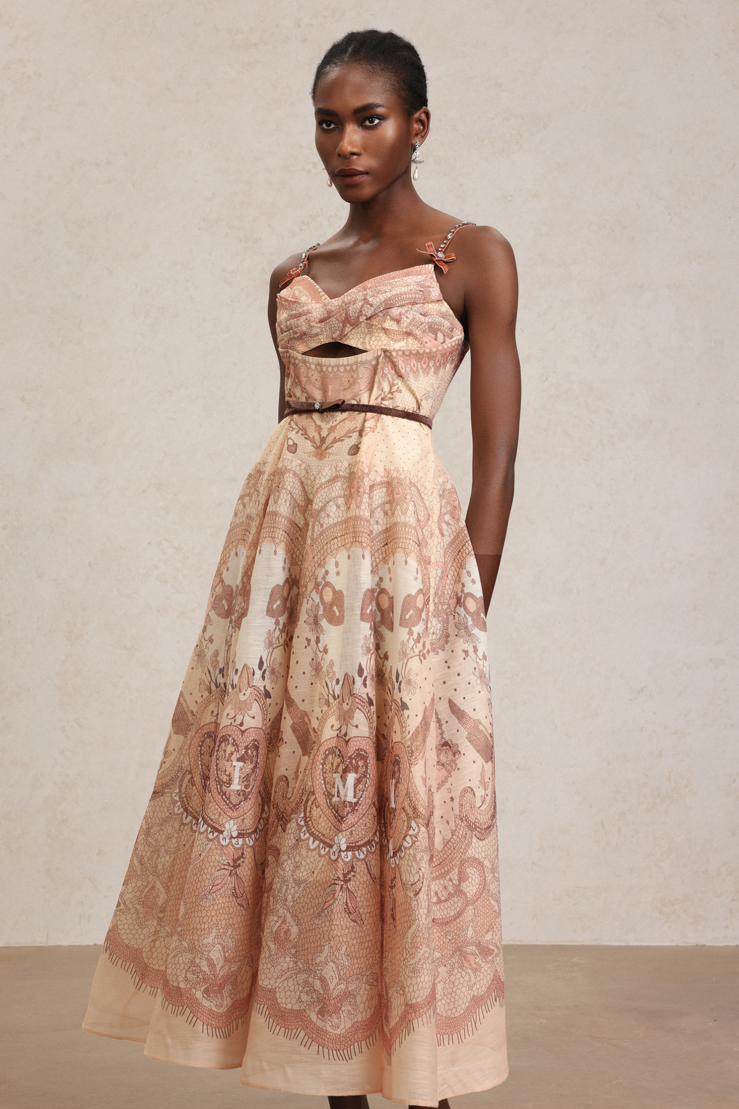 Serafe Halter Floral Printed Bowknot Midi Dress