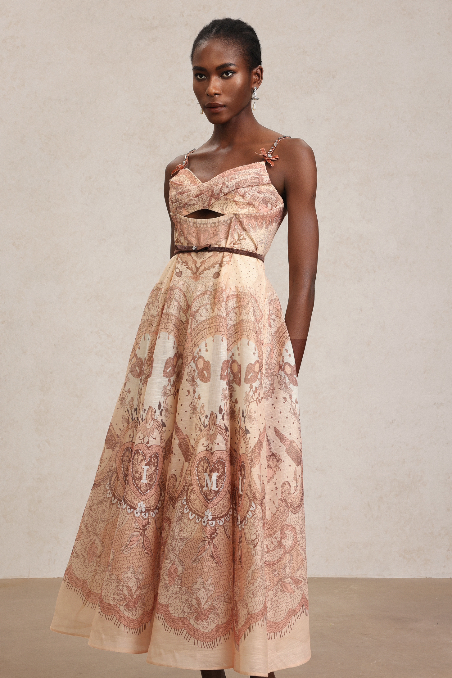 Serafe Halter Floral Printed Bowknot Midi Dress