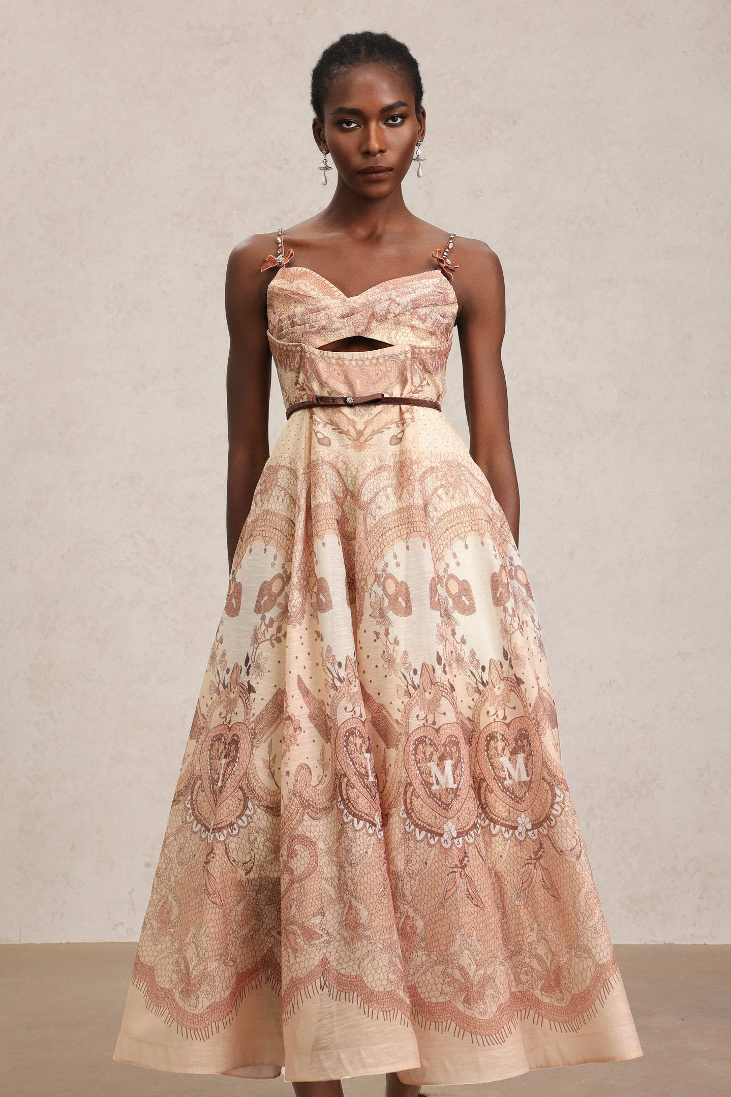 Serafe Halter Floral Printed Bowknot Midi Dress