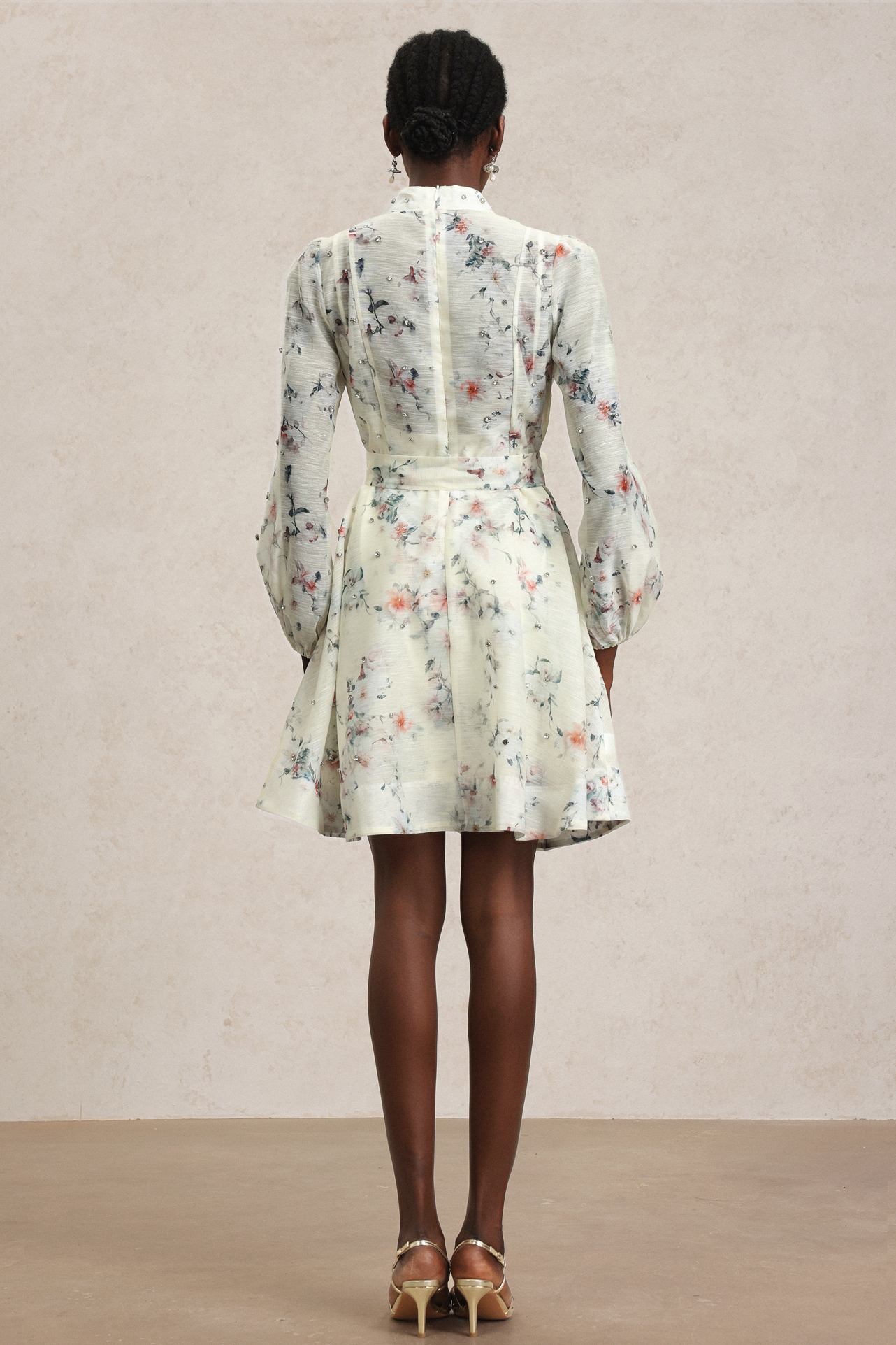 Jikisy Long Sleeve Diamond Floral Printed Mini Dress