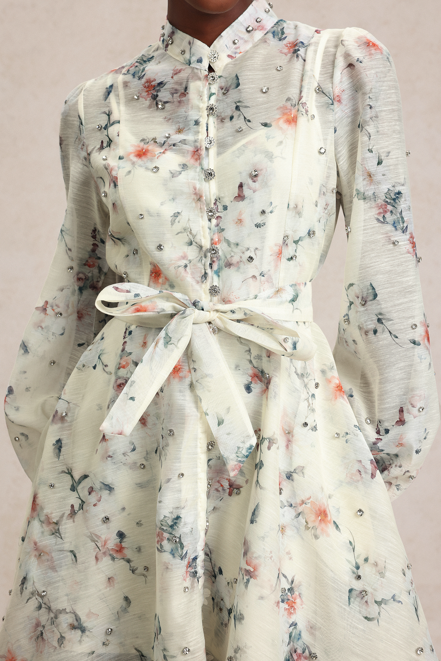 Jikisy Long Sleeve Diamond Floral Printed Mini Dress