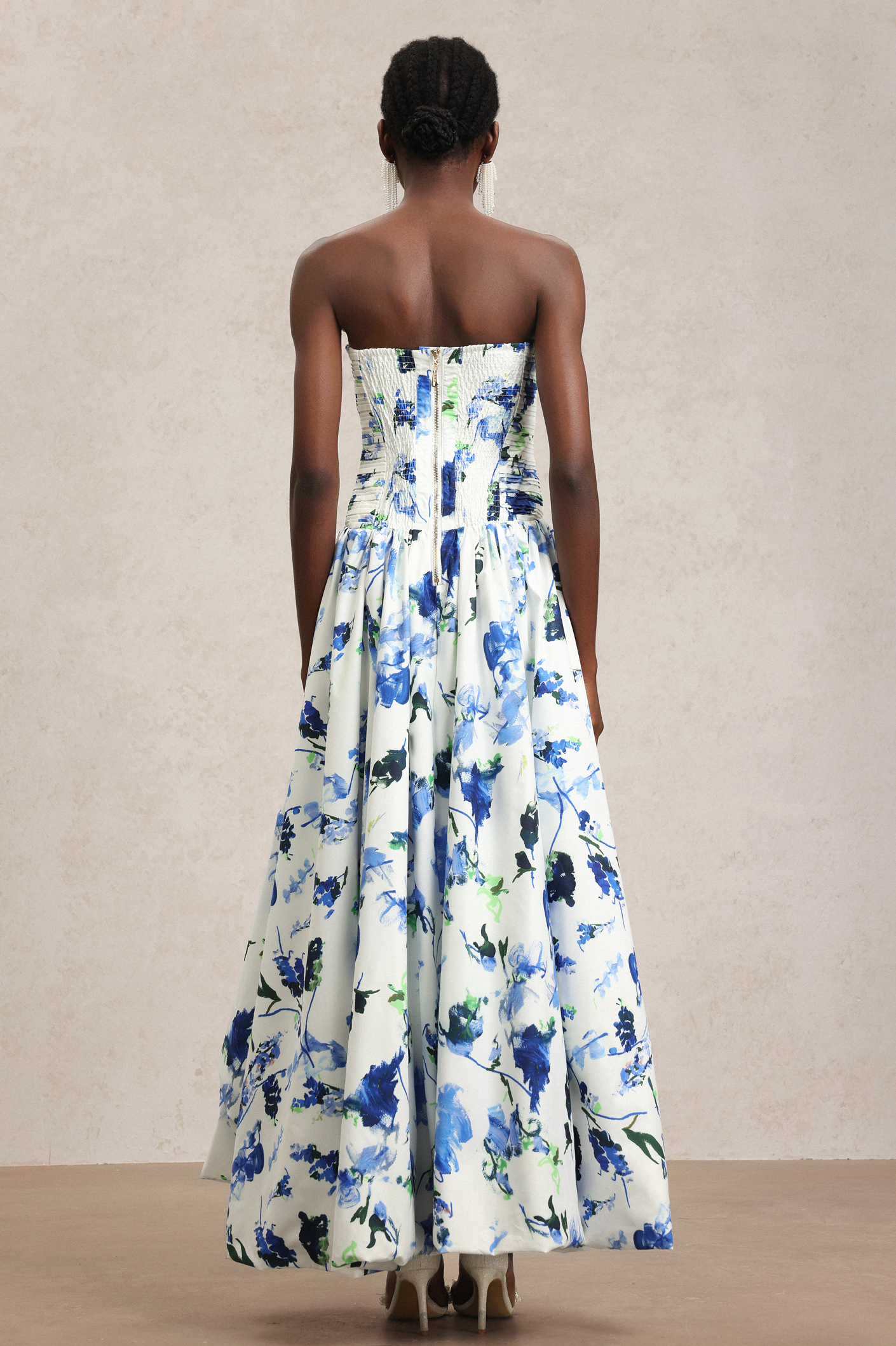Naomi Sleeveless Floral Printed Folds Maxi Dress