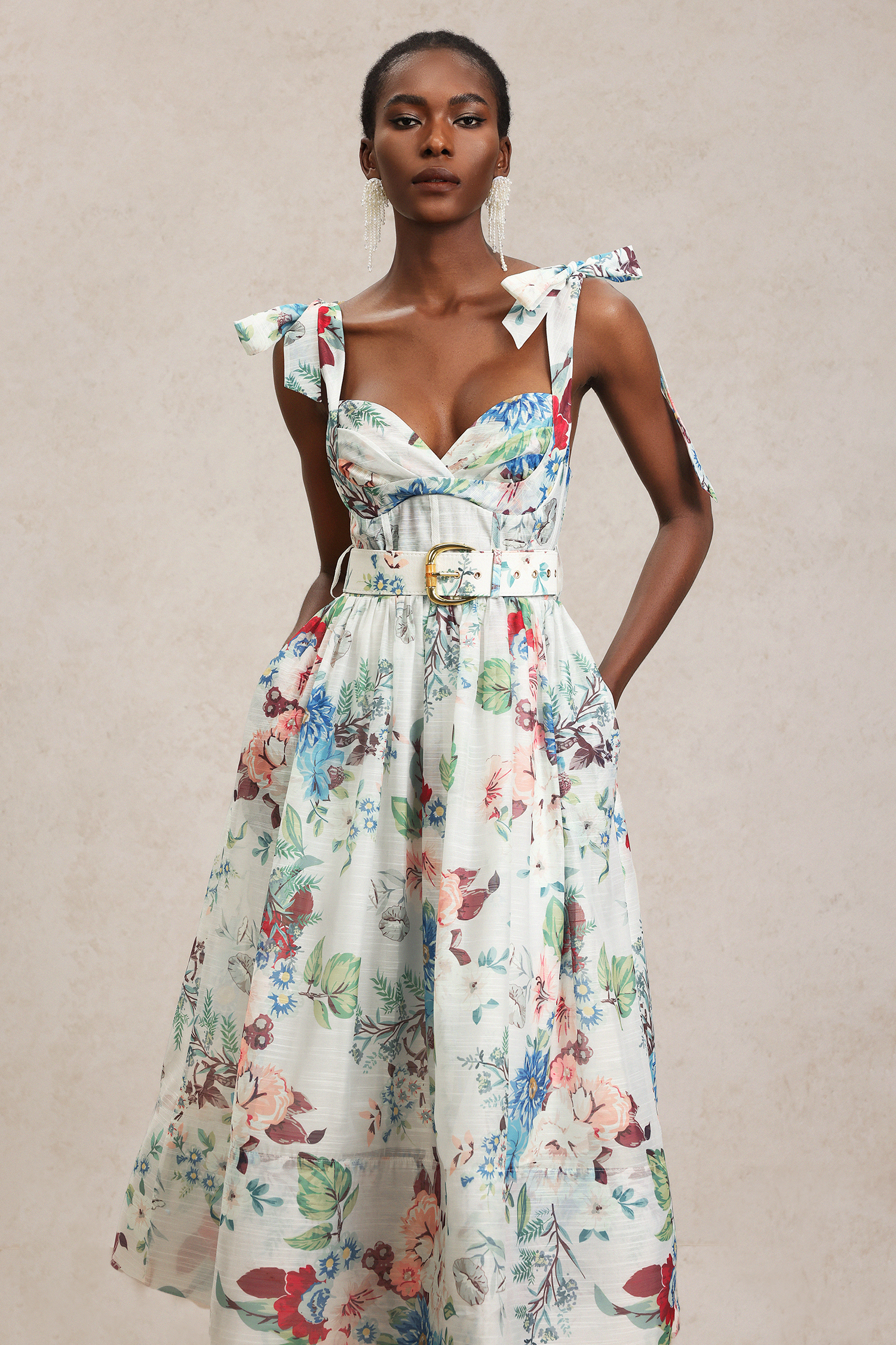 Reminisce Floral Printed Halter Midi Dress