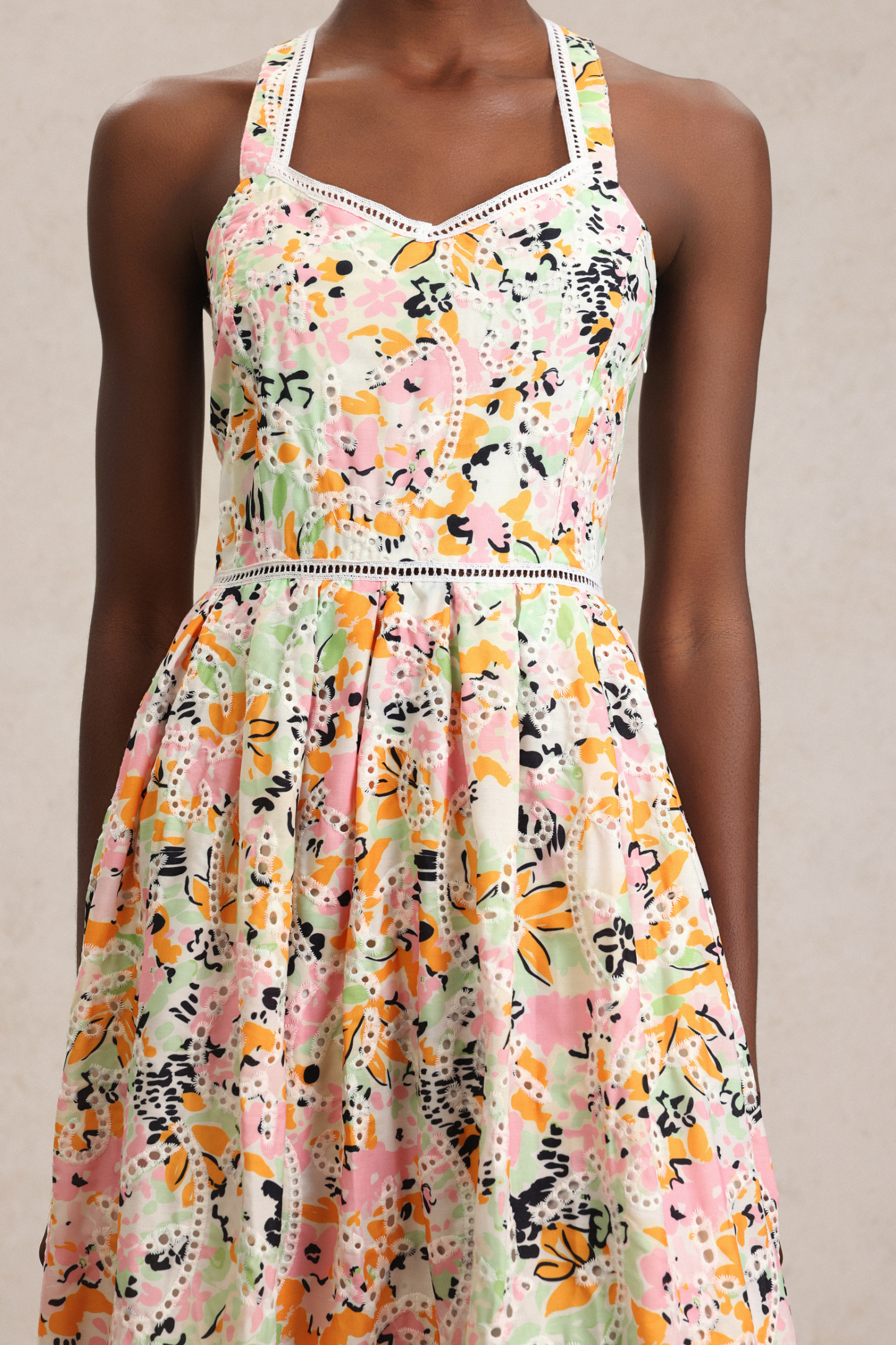 Loru Halter Floral Printed Lace Maxi Dress