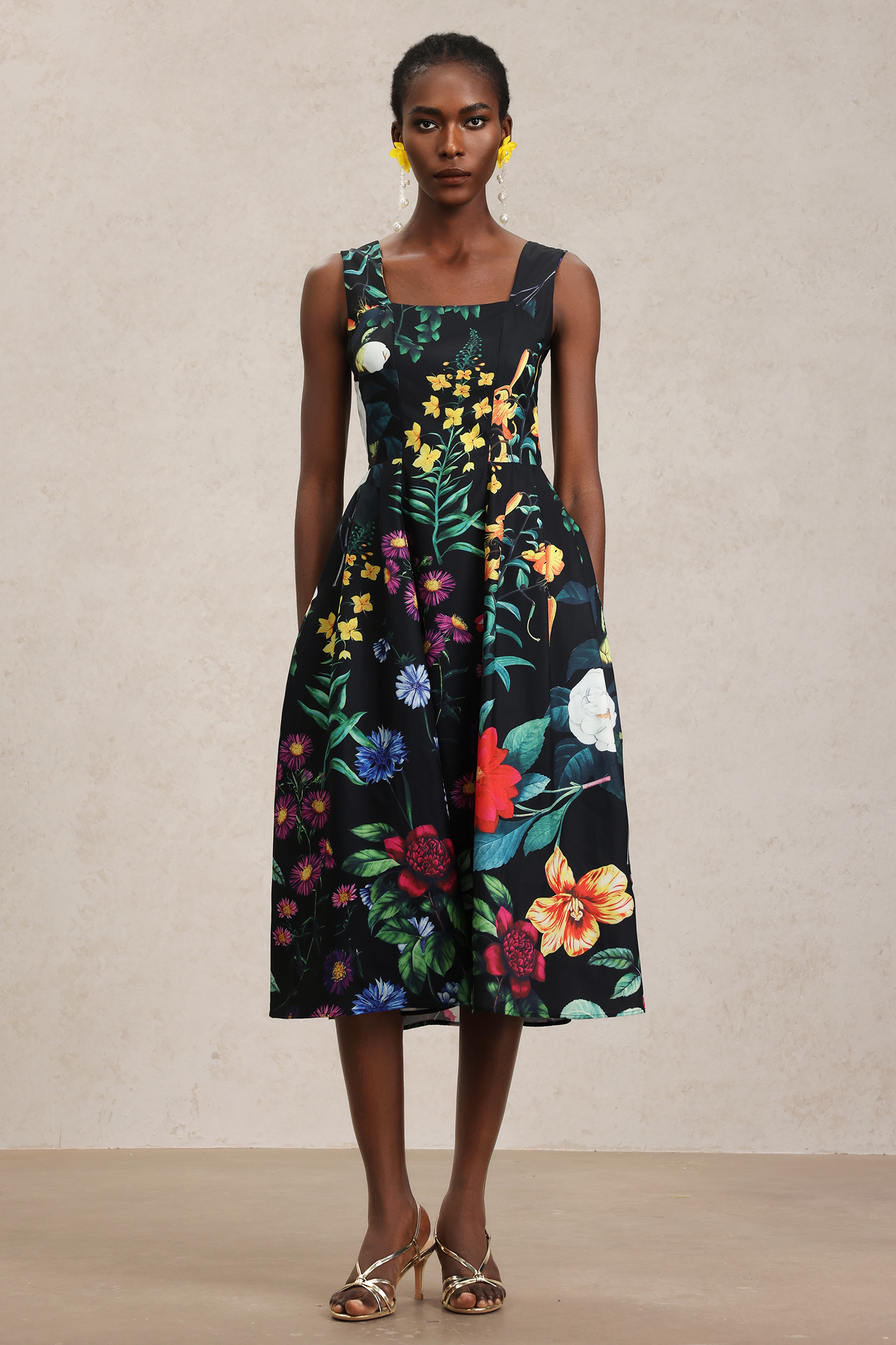 Roseau Floral Printed Halter Midi Dress