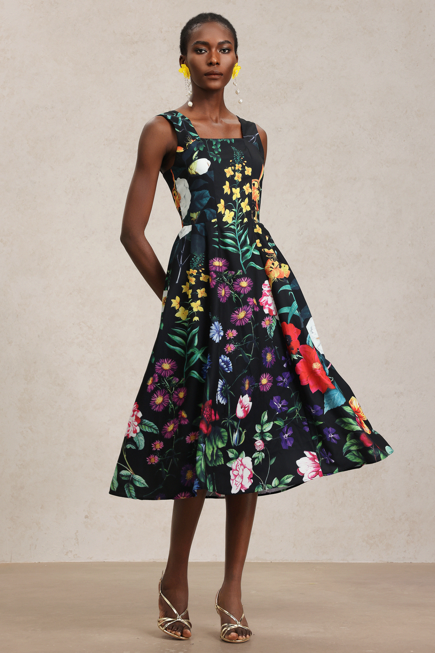 Roseau Floral Printed Halter Midi Dress