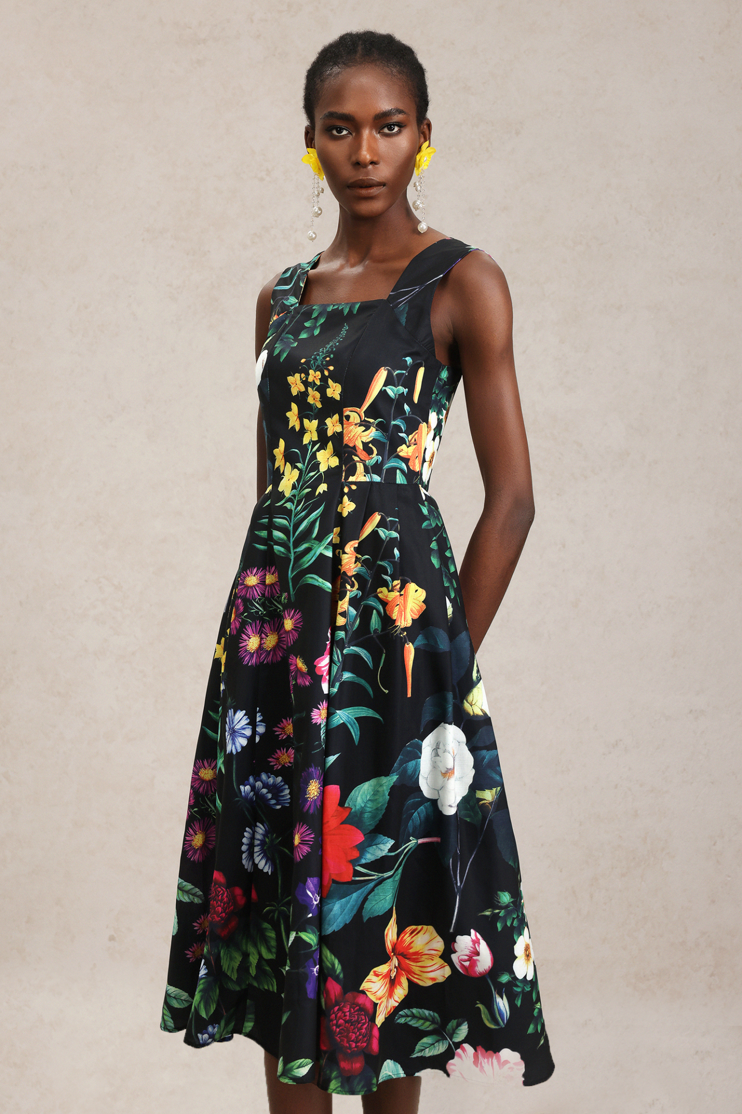 Roseau Floral Printed Halter Midi Dress