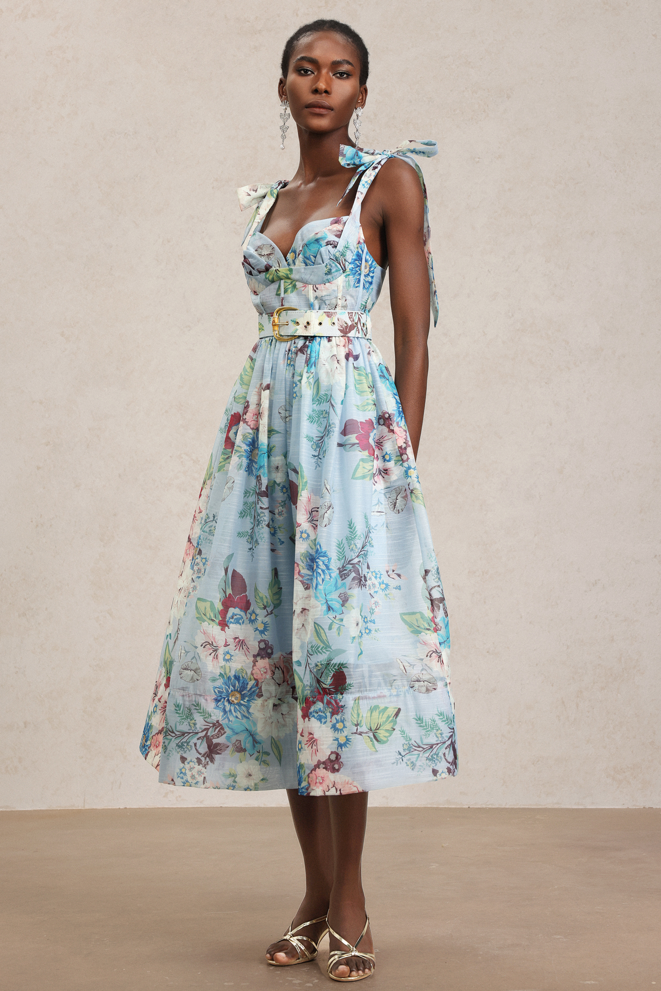 Metta Floral Printed Halter Midi Dress