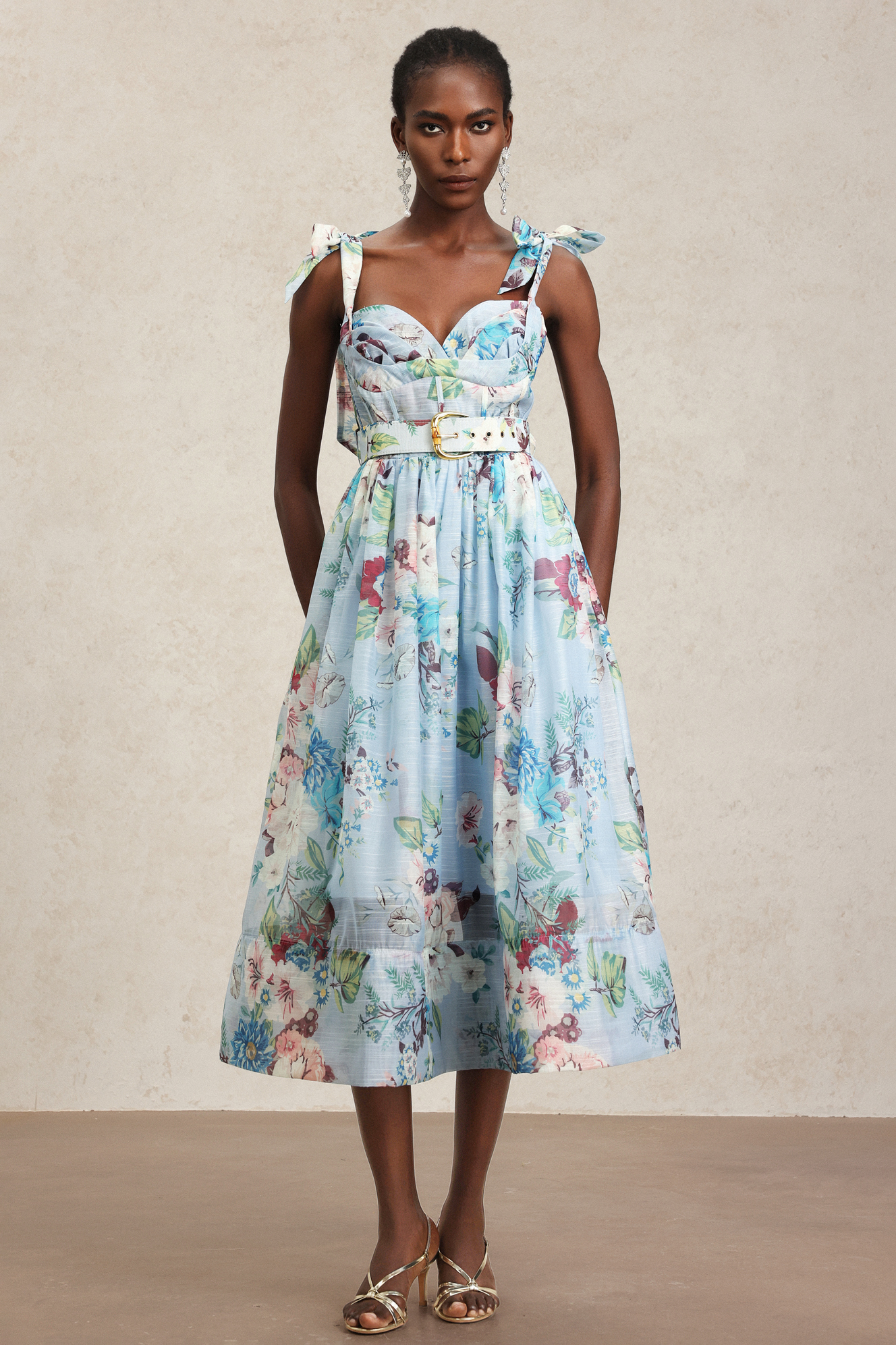 Metta Floral Printed Halter Midi Dress