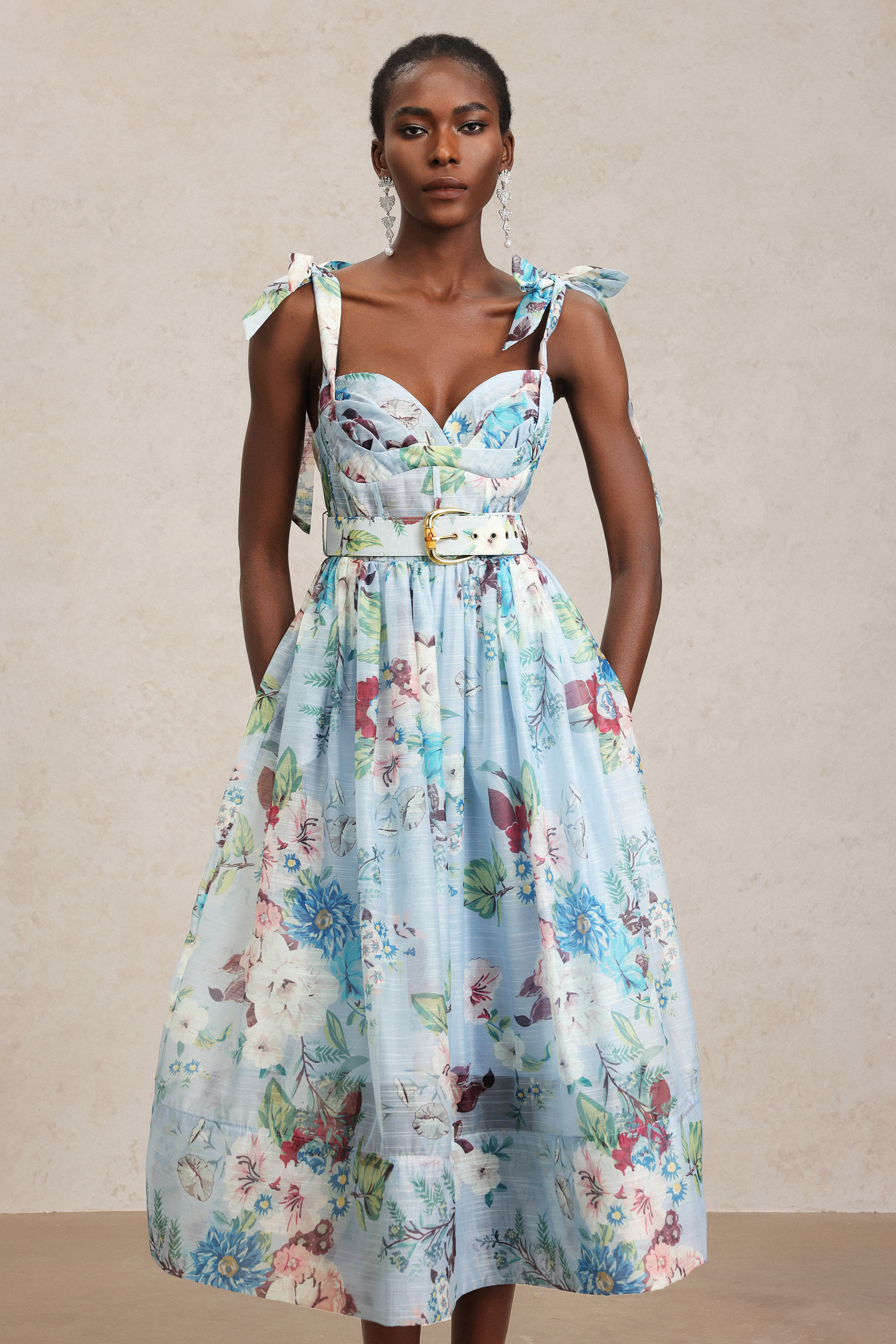 Metta Floral Printed Halter Midi Dress