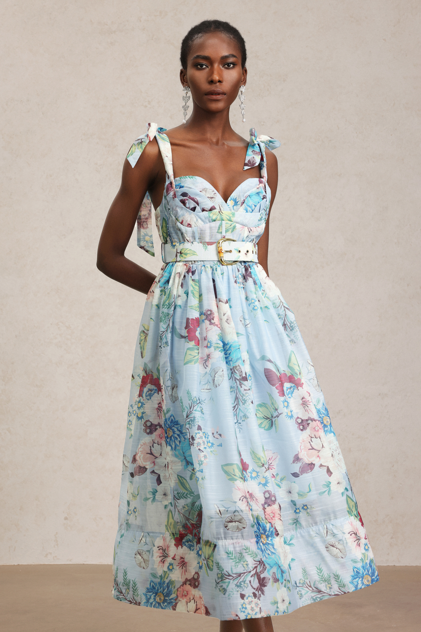 Metta Floral Printed Halter Midi Dress