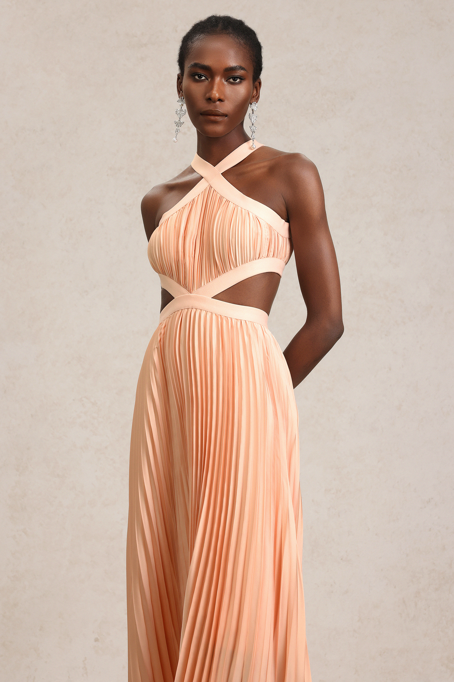 Valor Sleeveless Hollow Out Folds Maxi Dress