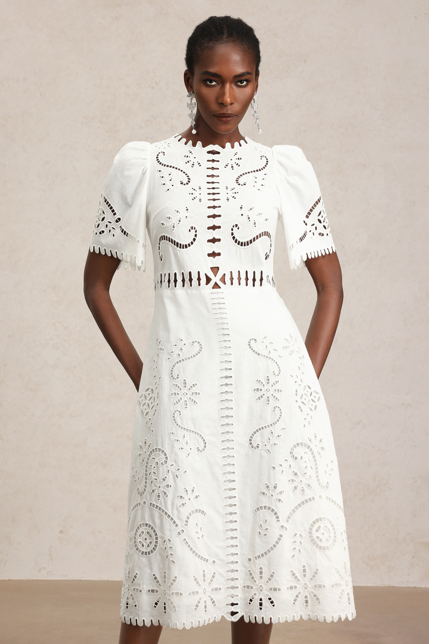 Kimaya Short Sleeves Hollow Out Midi Dress