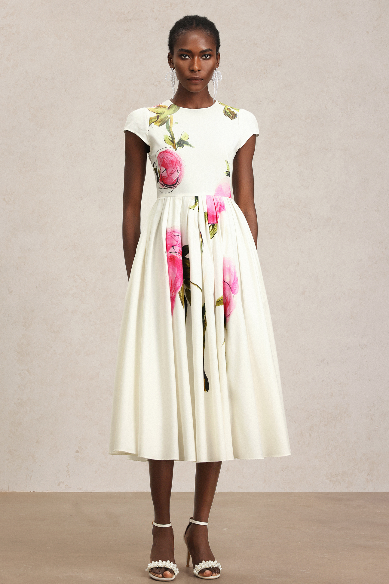 Doreen Floral Printed Round Neck Midi Dress