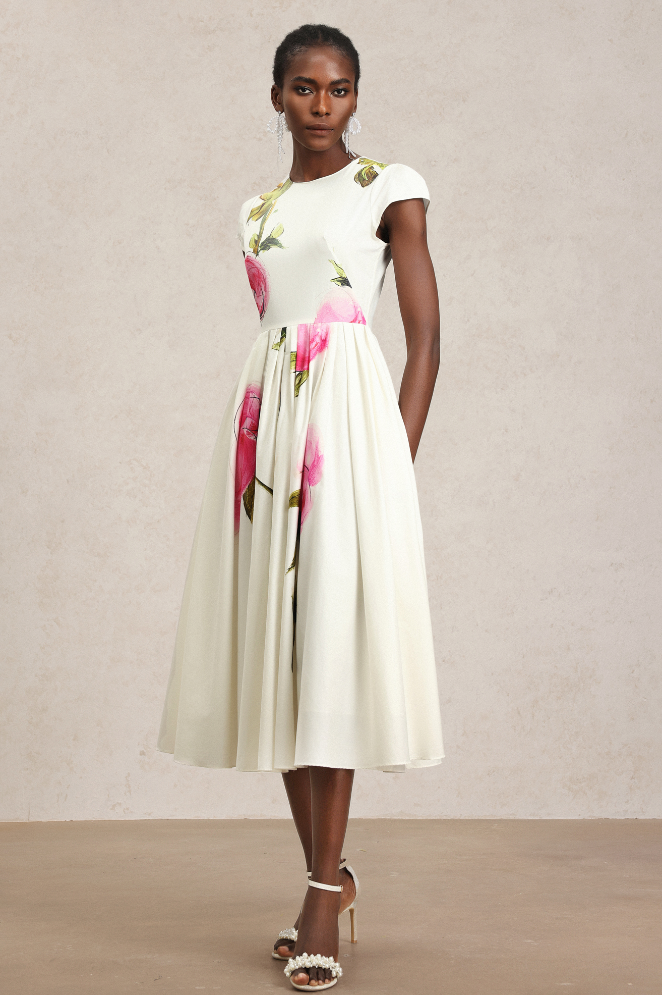 Doreen Floral Printed Round Neck Midi Dress