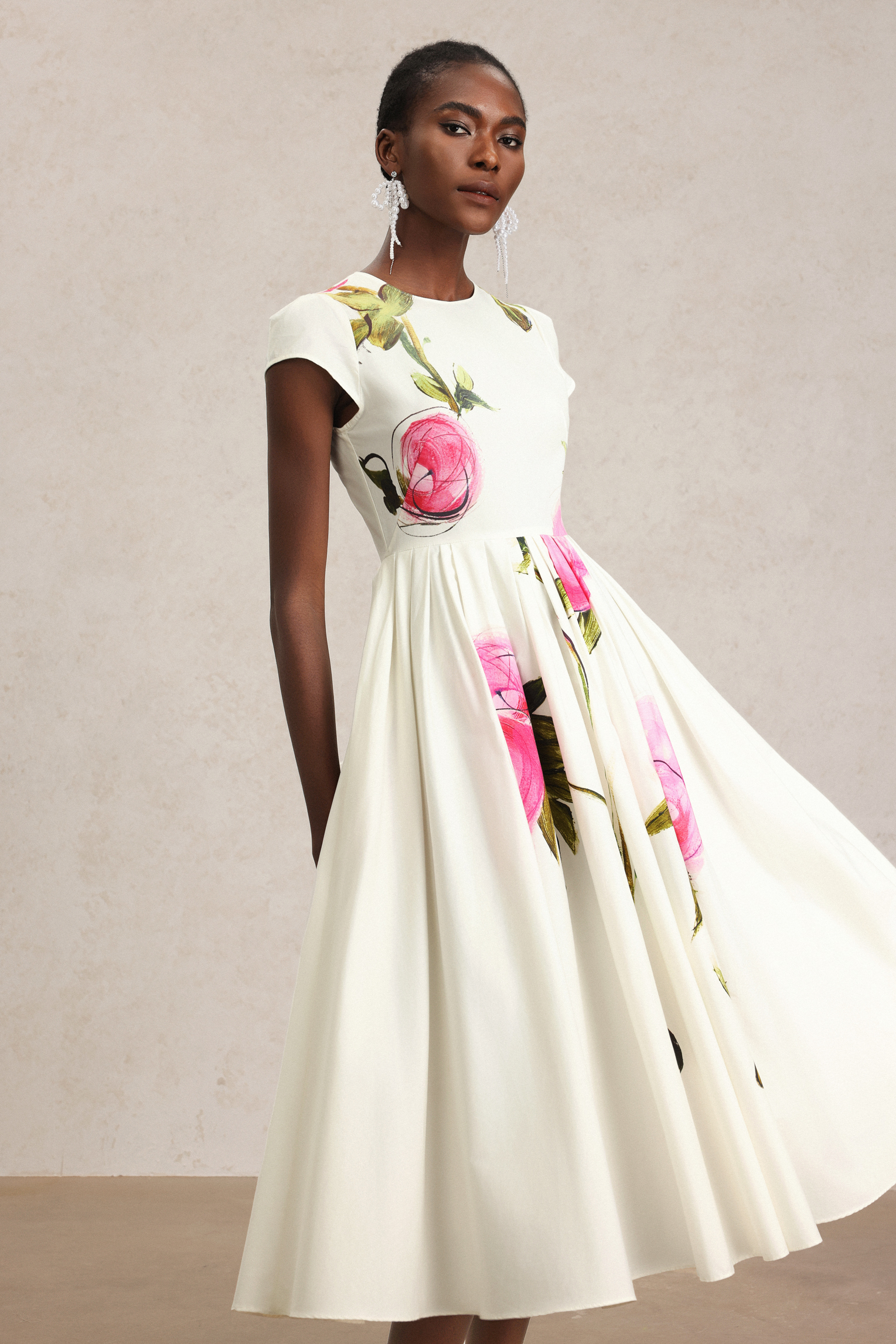 Doreen Floral Printed Round Neck Midi Dress