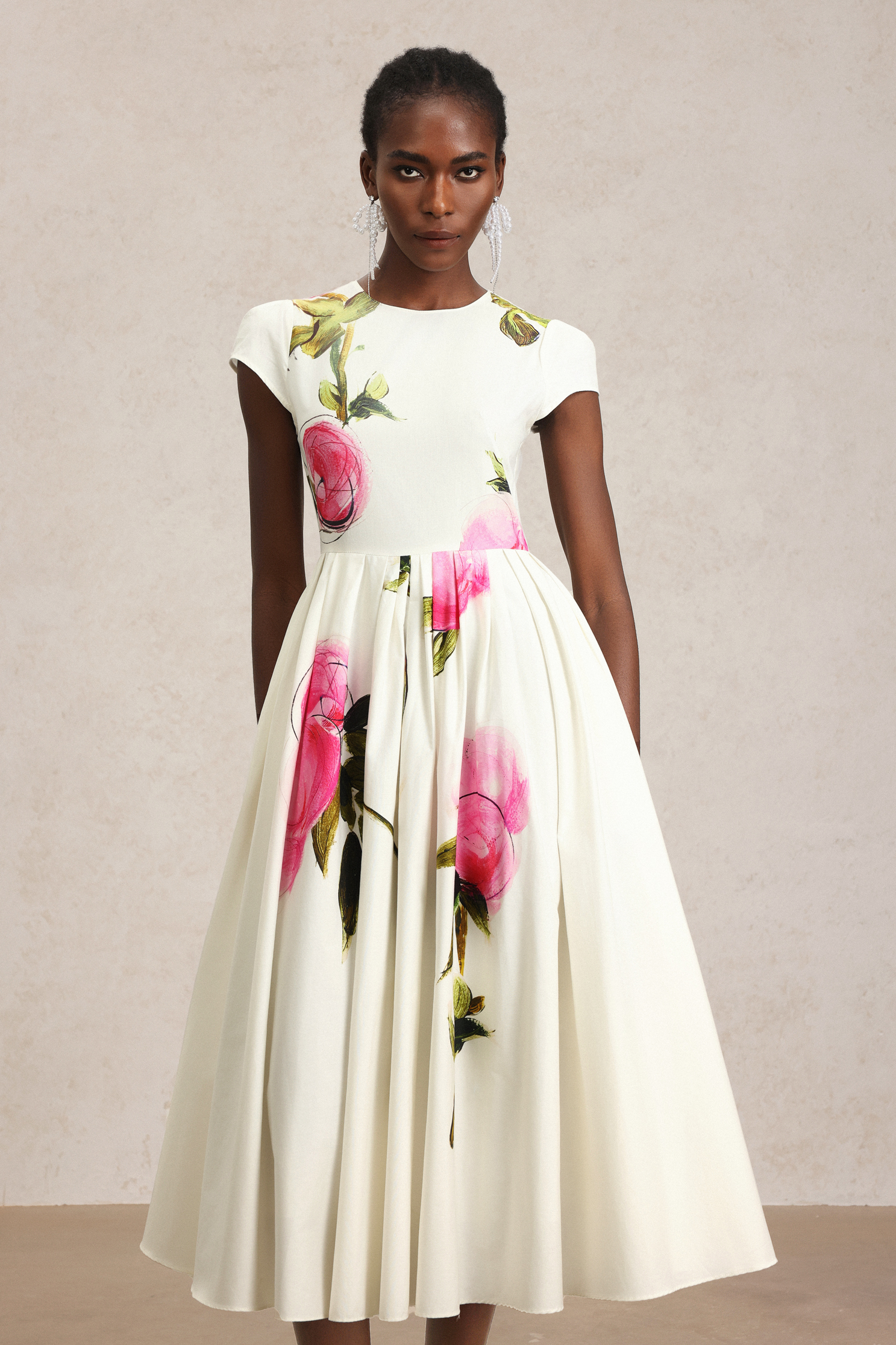 Doreen Floral Printed Round Neck Midi Dress