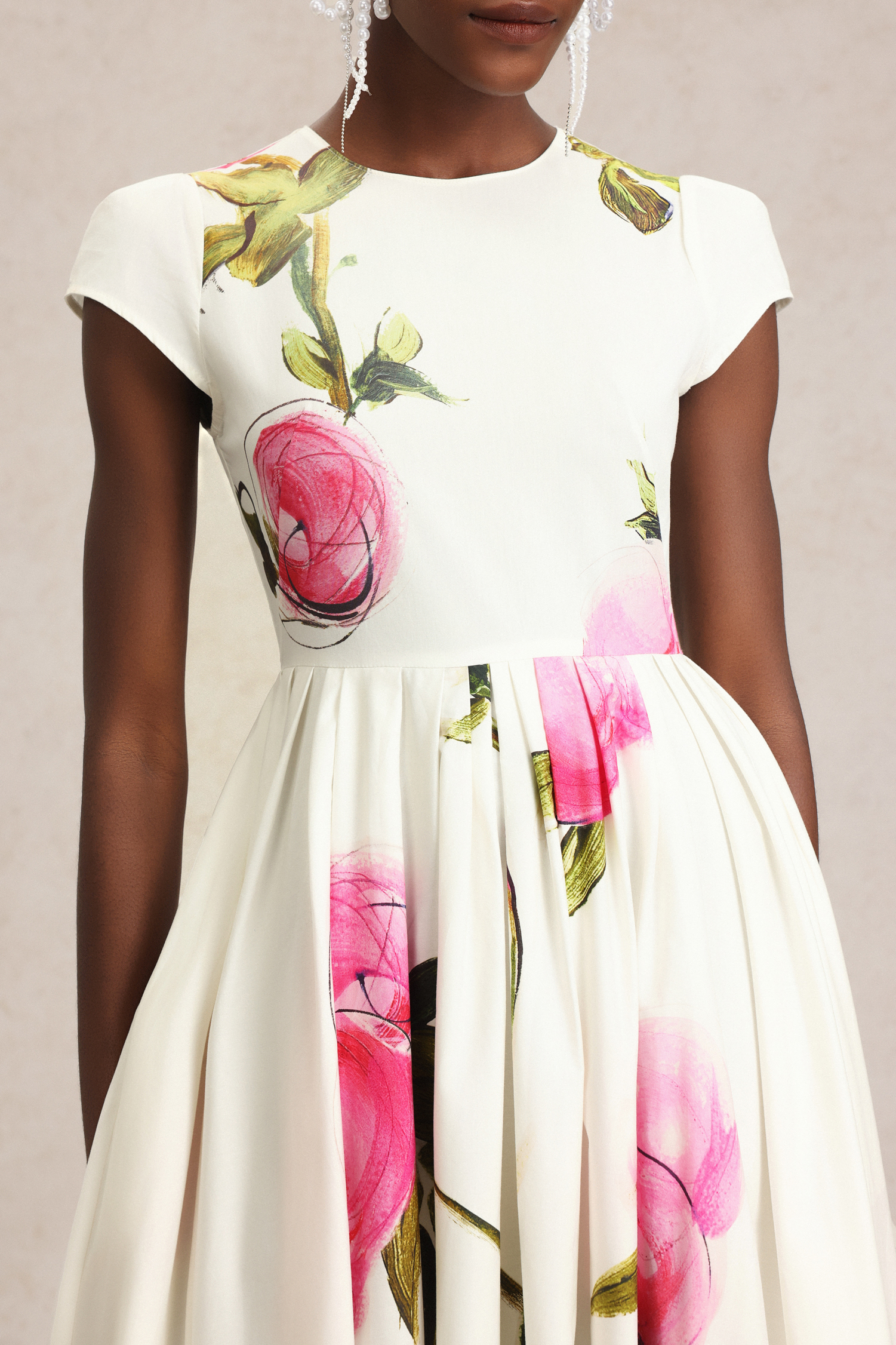 Doreen Floral Printed Round Neck Midi Dress