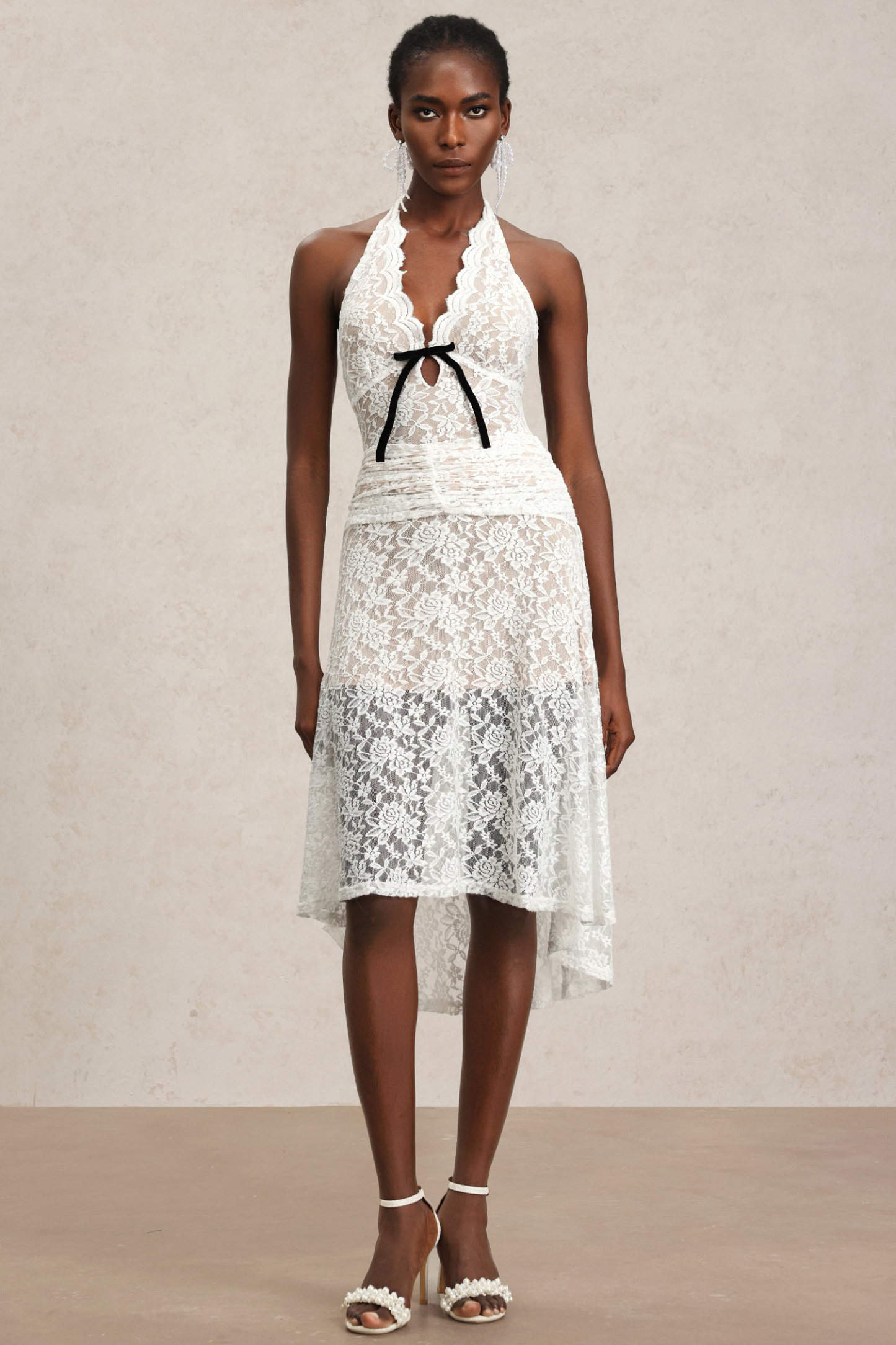 Zakana Halter Lacing Lace Midi Tow-piece Set