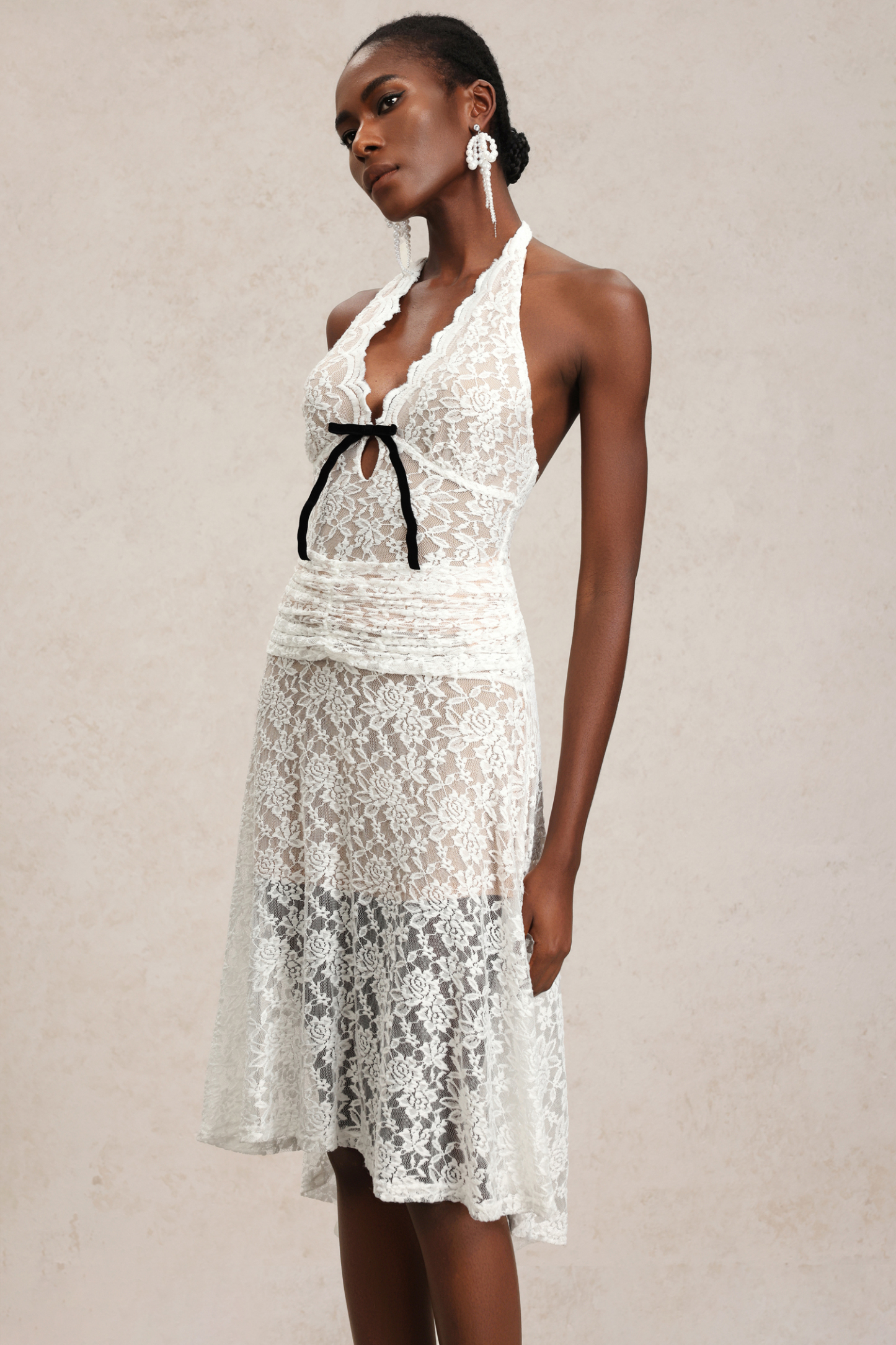 Zakana Halter Lacing Lace Midi Tow-piece Set