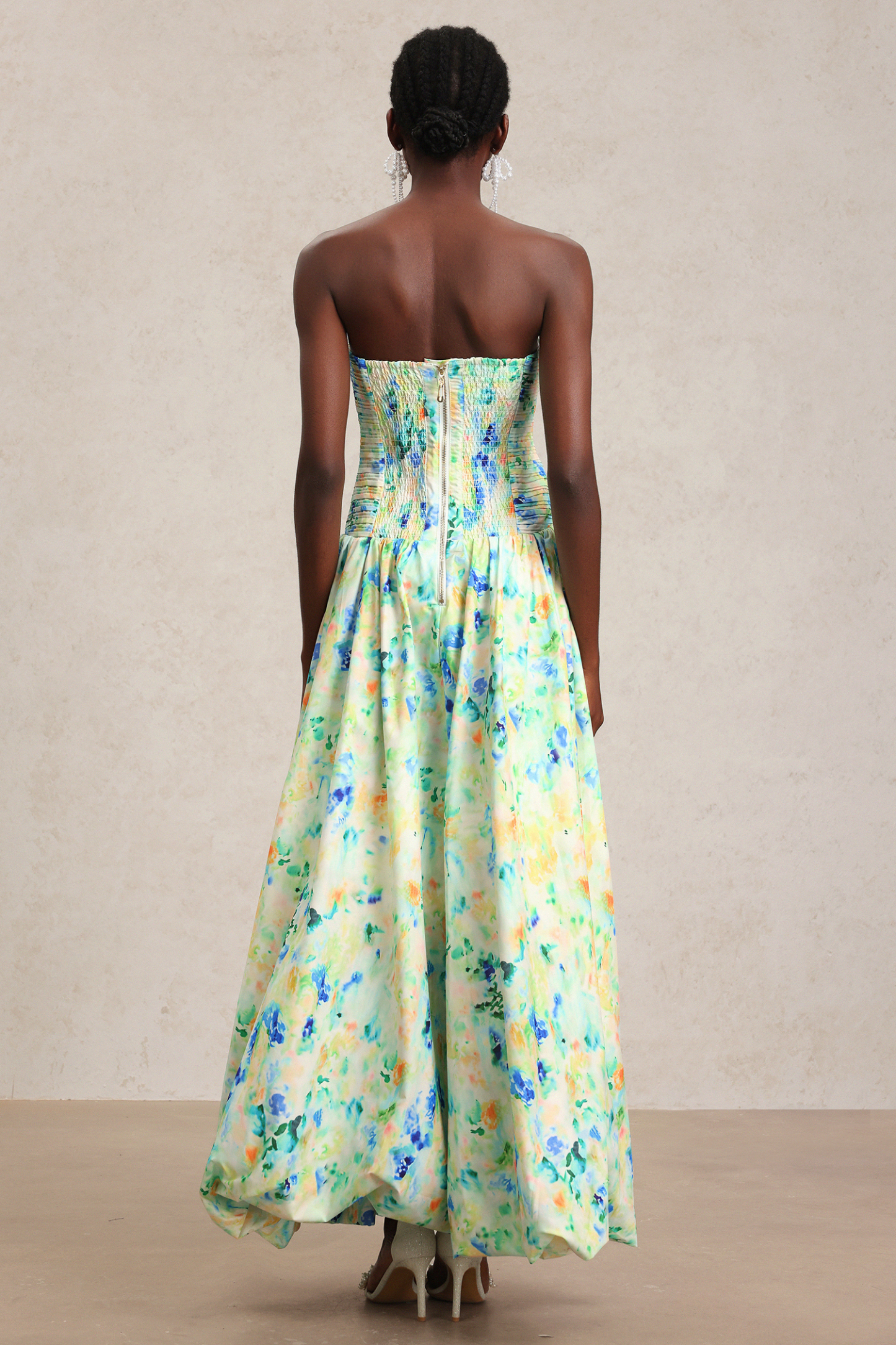 Liliana Sleeveless Floral Printed Folds Maxi Dress