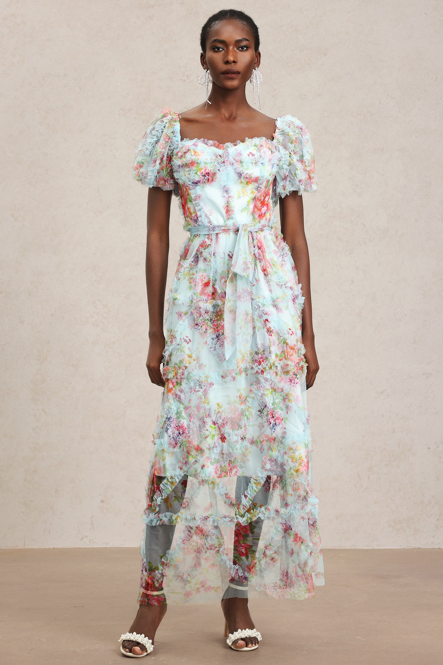 Eurin Short Sleeves Floral Printed Midi Dress