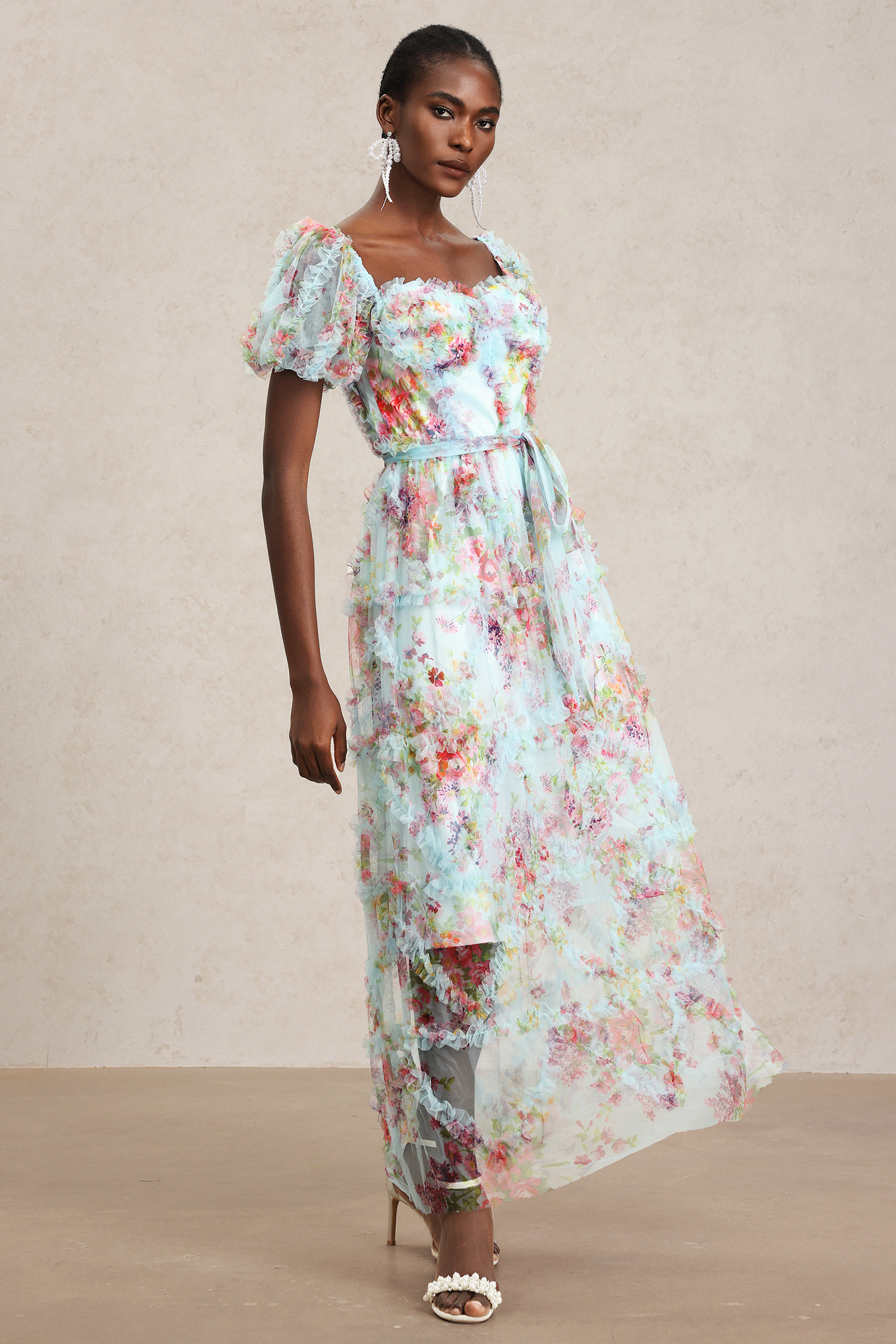 Eurin Short Sleeves Floral Printed Midi Dress