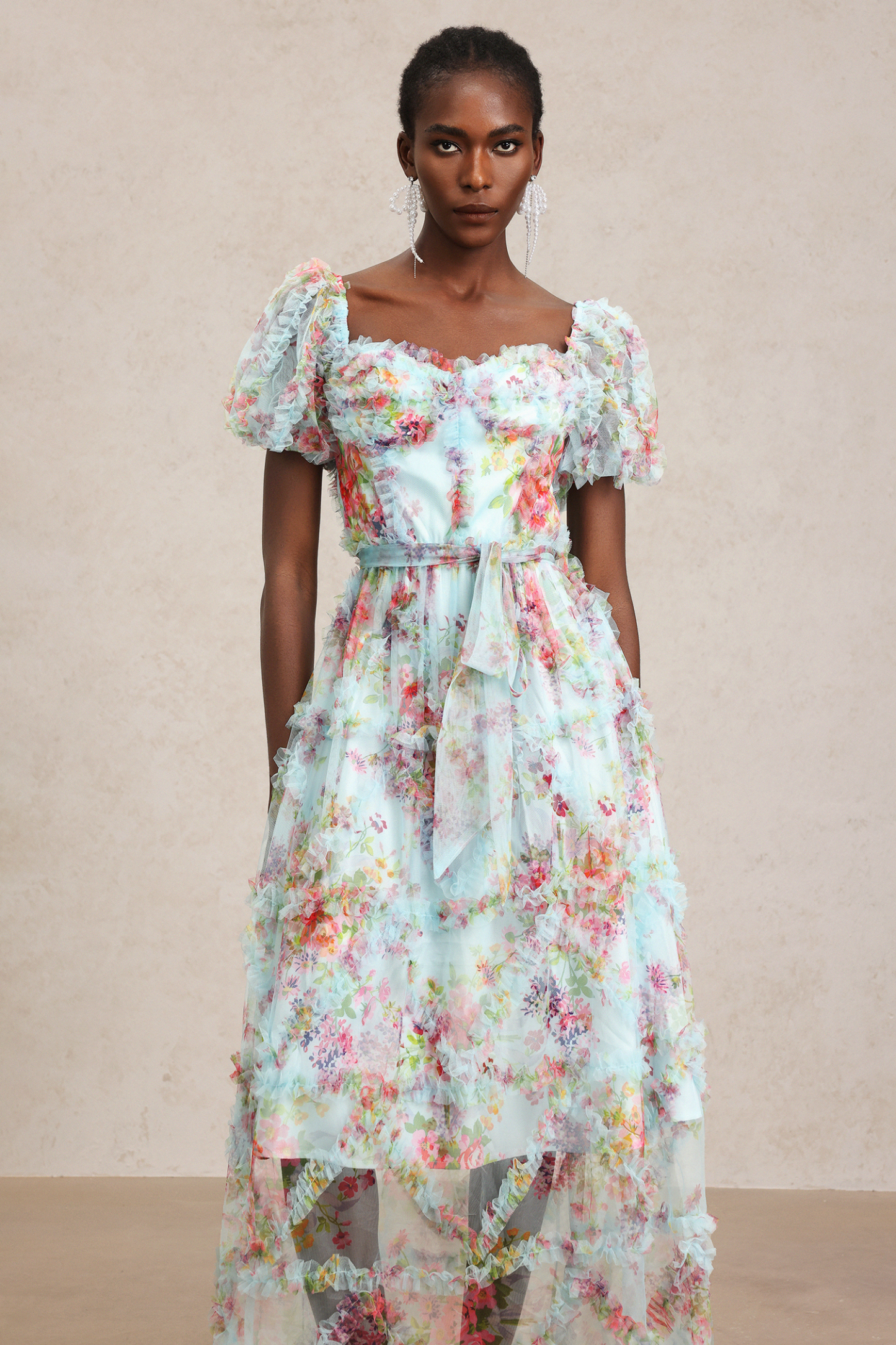 Eurin Short Sleeves Floral Printed Midi Dress