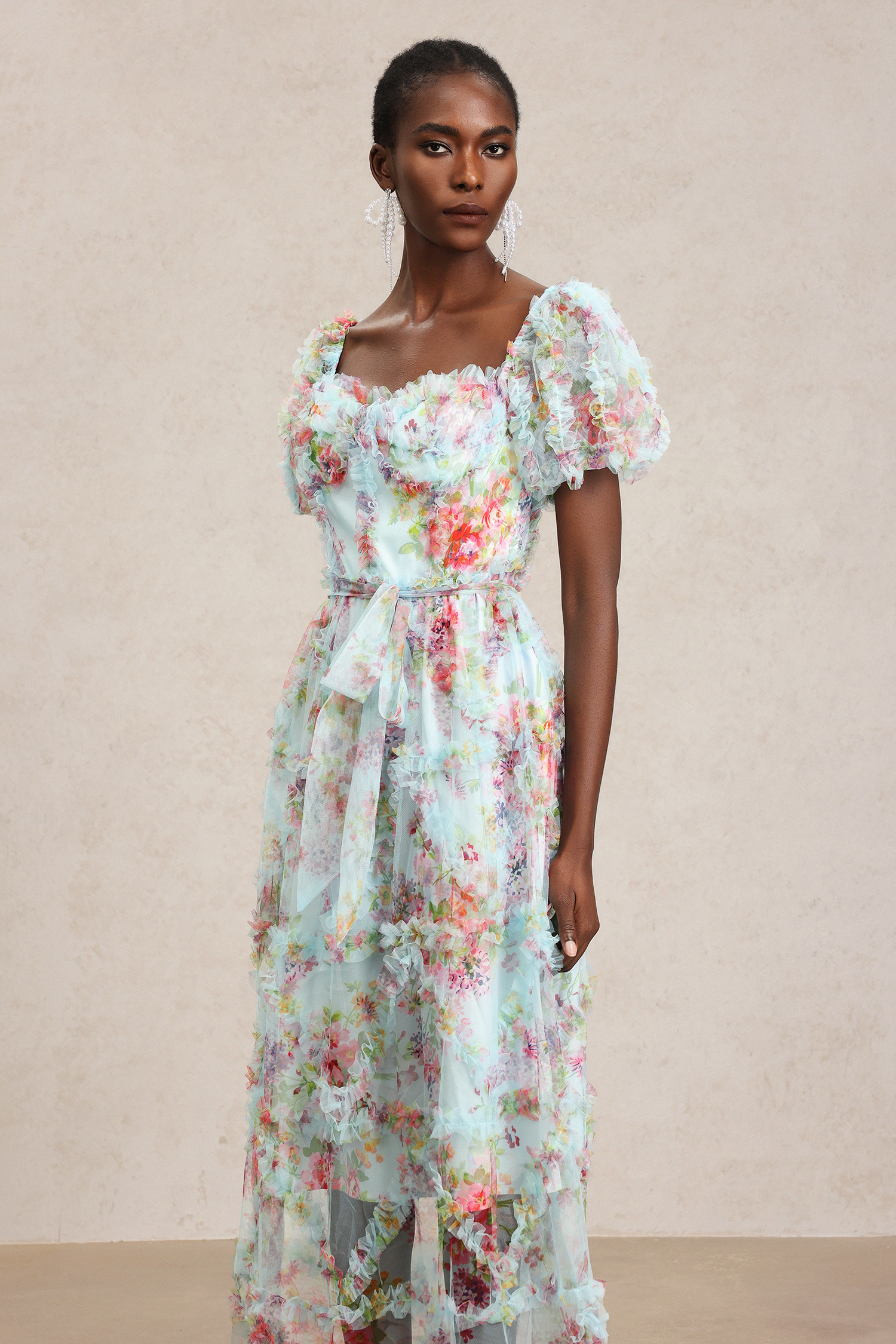 Eurin Short Sleeves Floral Printed Midi Dress